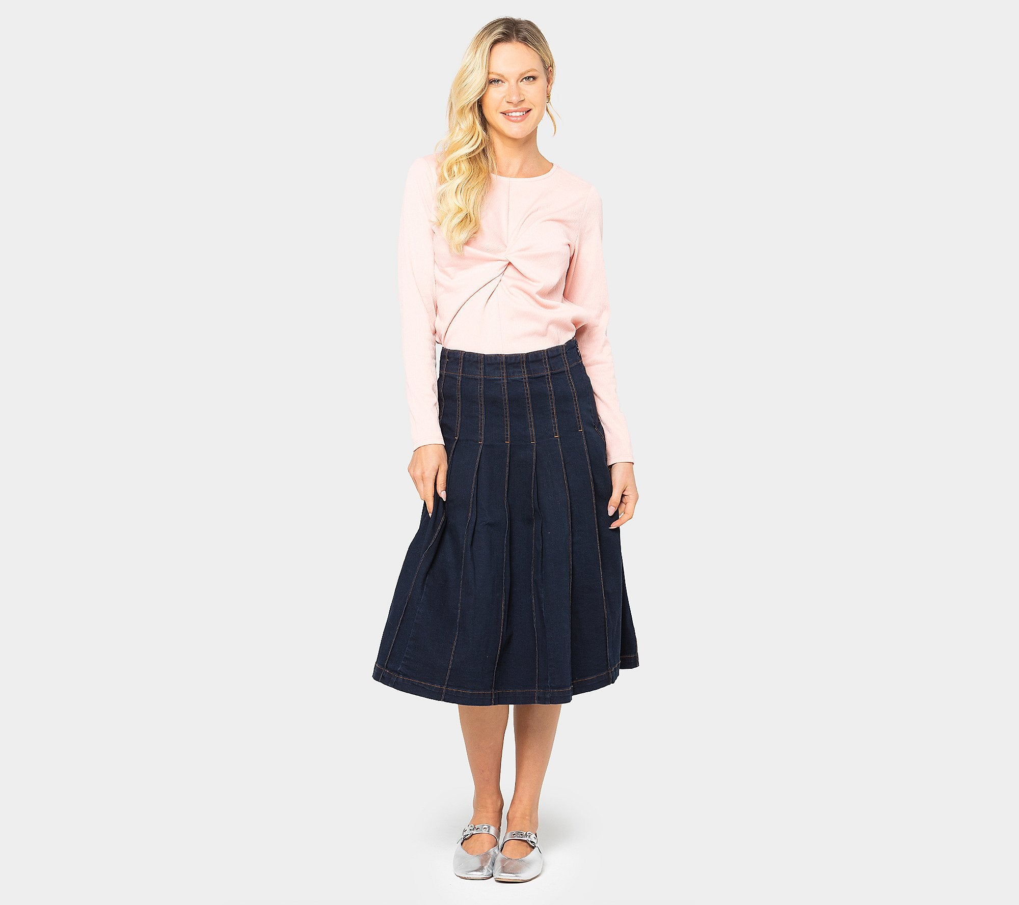Black Label Petite Pleated Denim Skirt