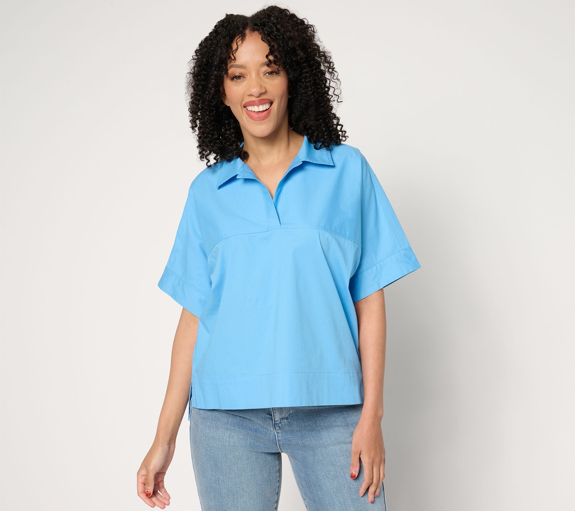 x Amy Stran Short Sleeve Pullover Henley Shirt - Sky Blue