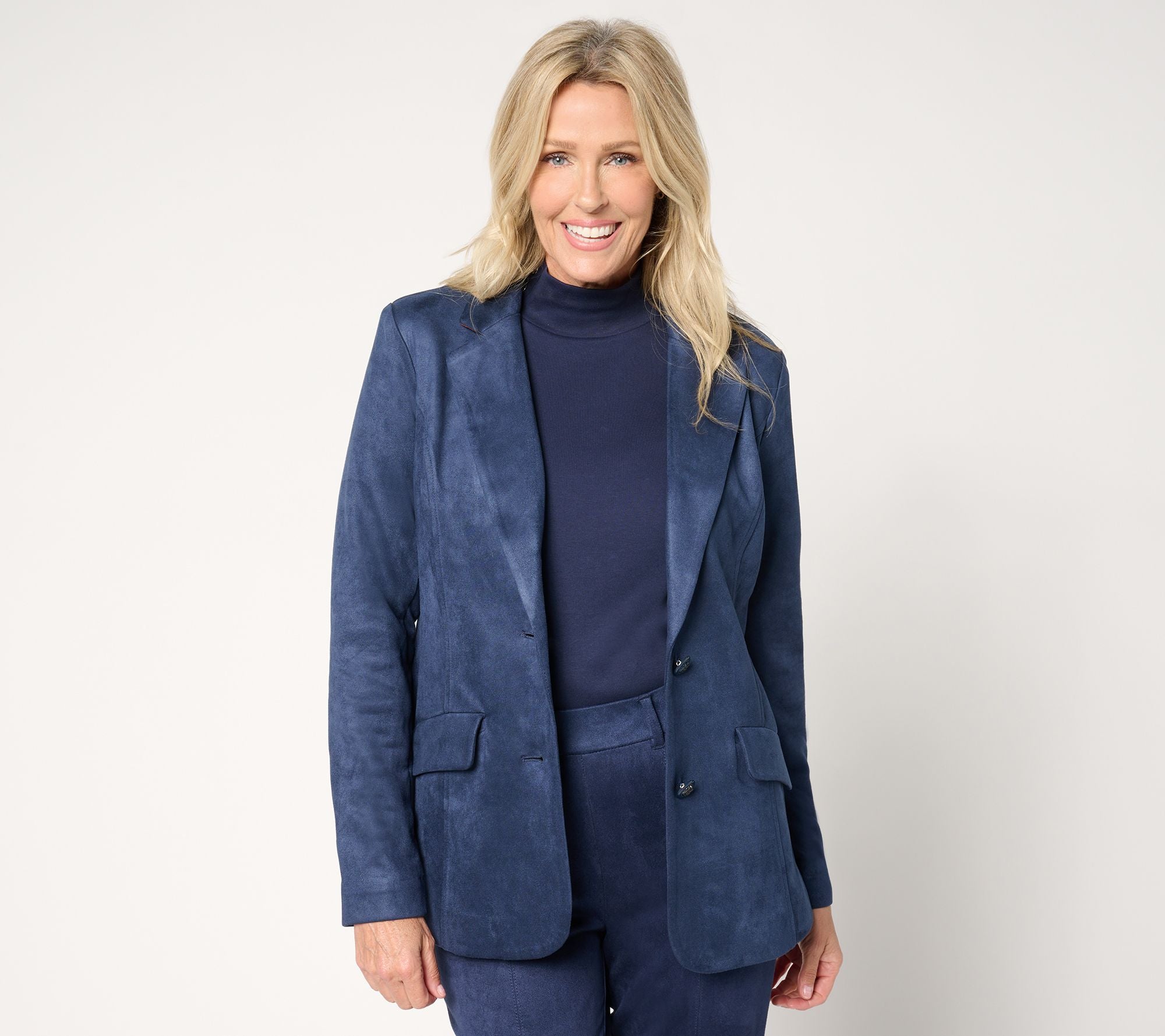 Isaac Mizrahi Live! Estate Faux Scube Suede Blazer - Dark Navy
