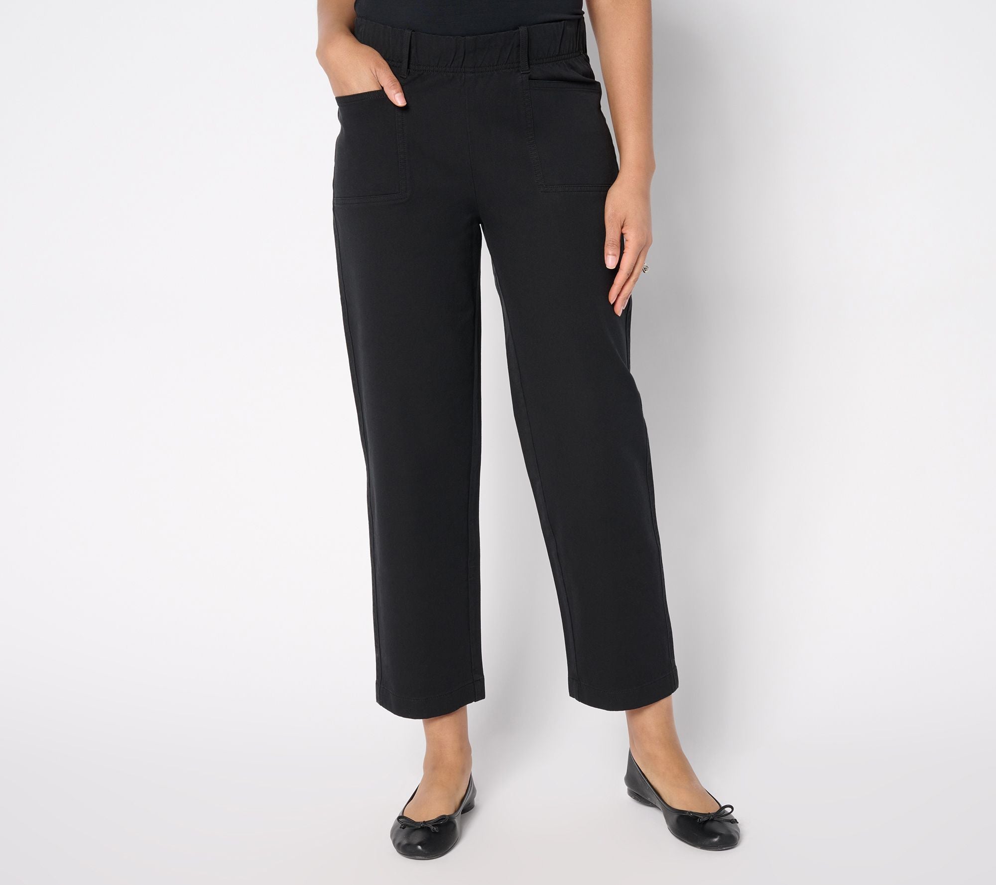 All-Stretch Twill Straight Leg Ankle Pants - Black