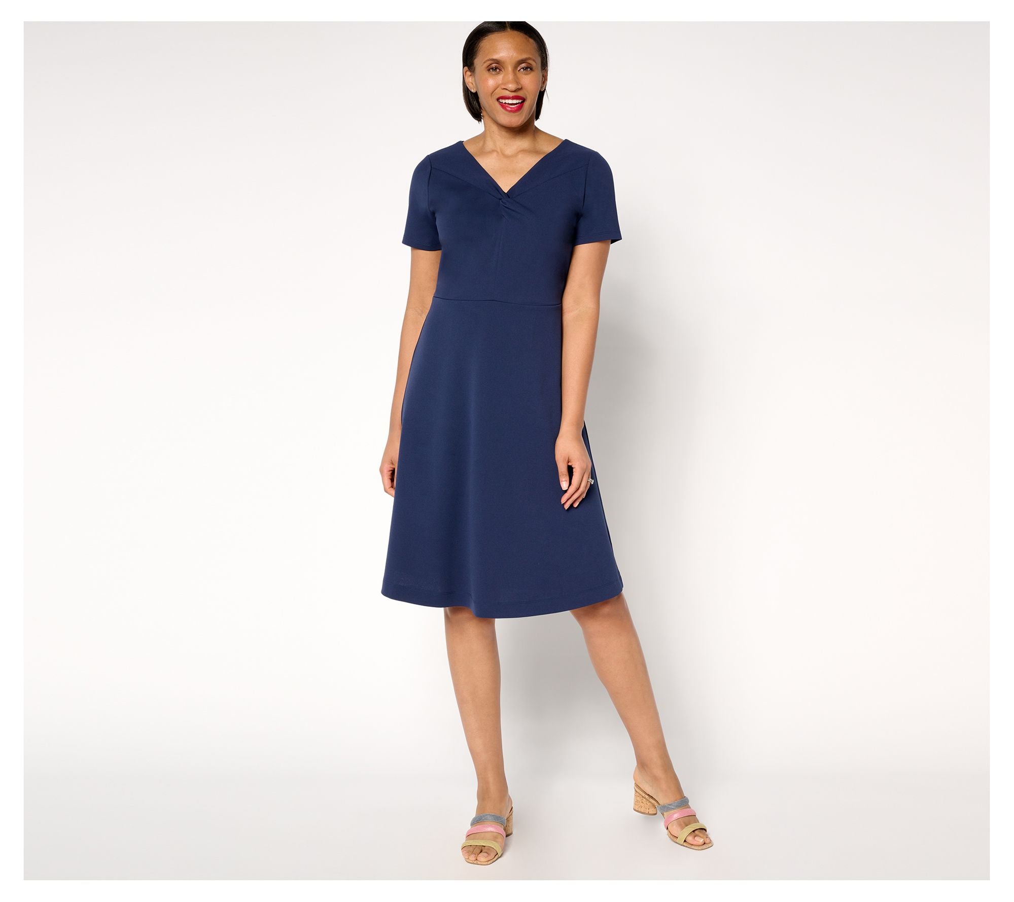 Scuba Crepe Twist Front Dress - Solid Navy