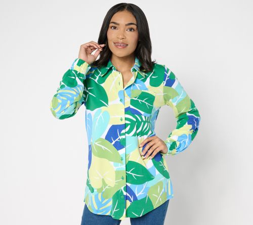 Beach Jersey Petite Button Front Printed Tunic