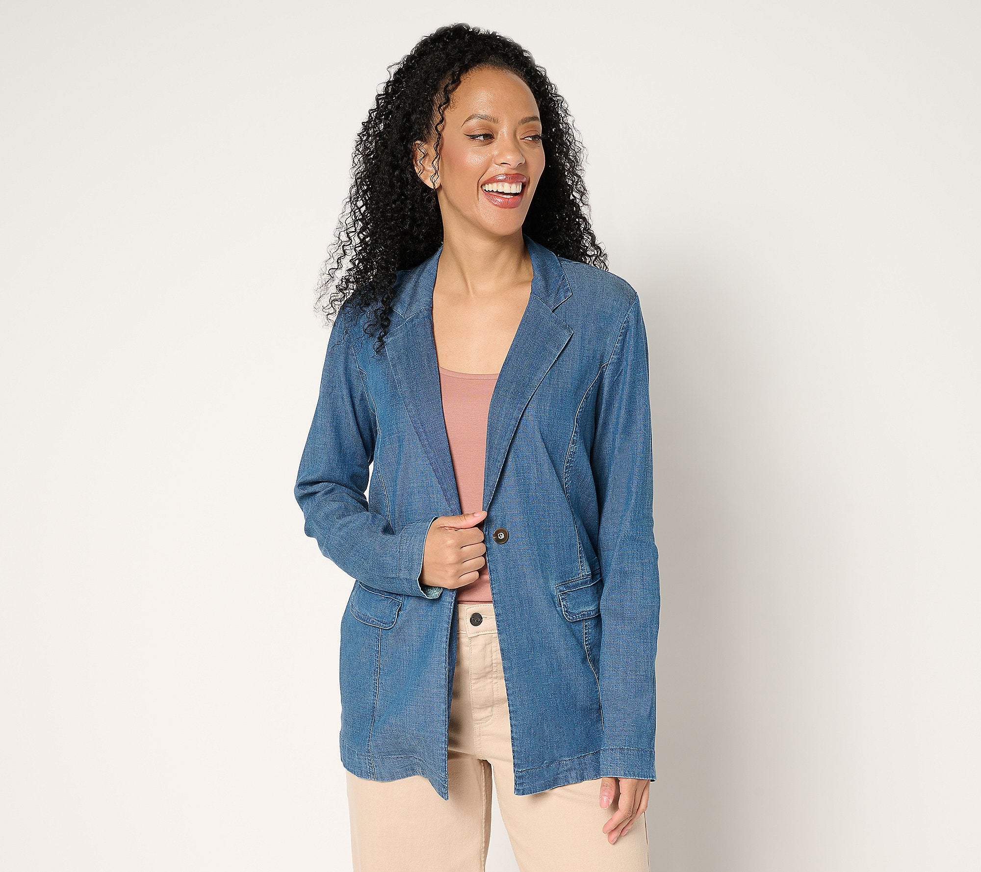 Drapey Denim Blazer with Flap Pockets