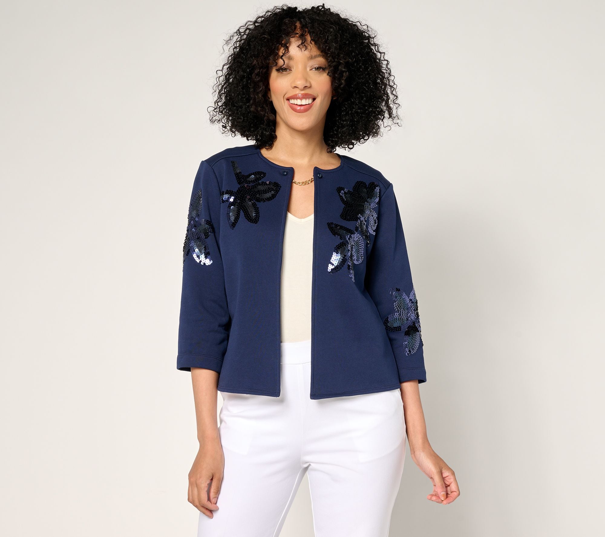 Sweater Shrug with Sequin Accents - Navy