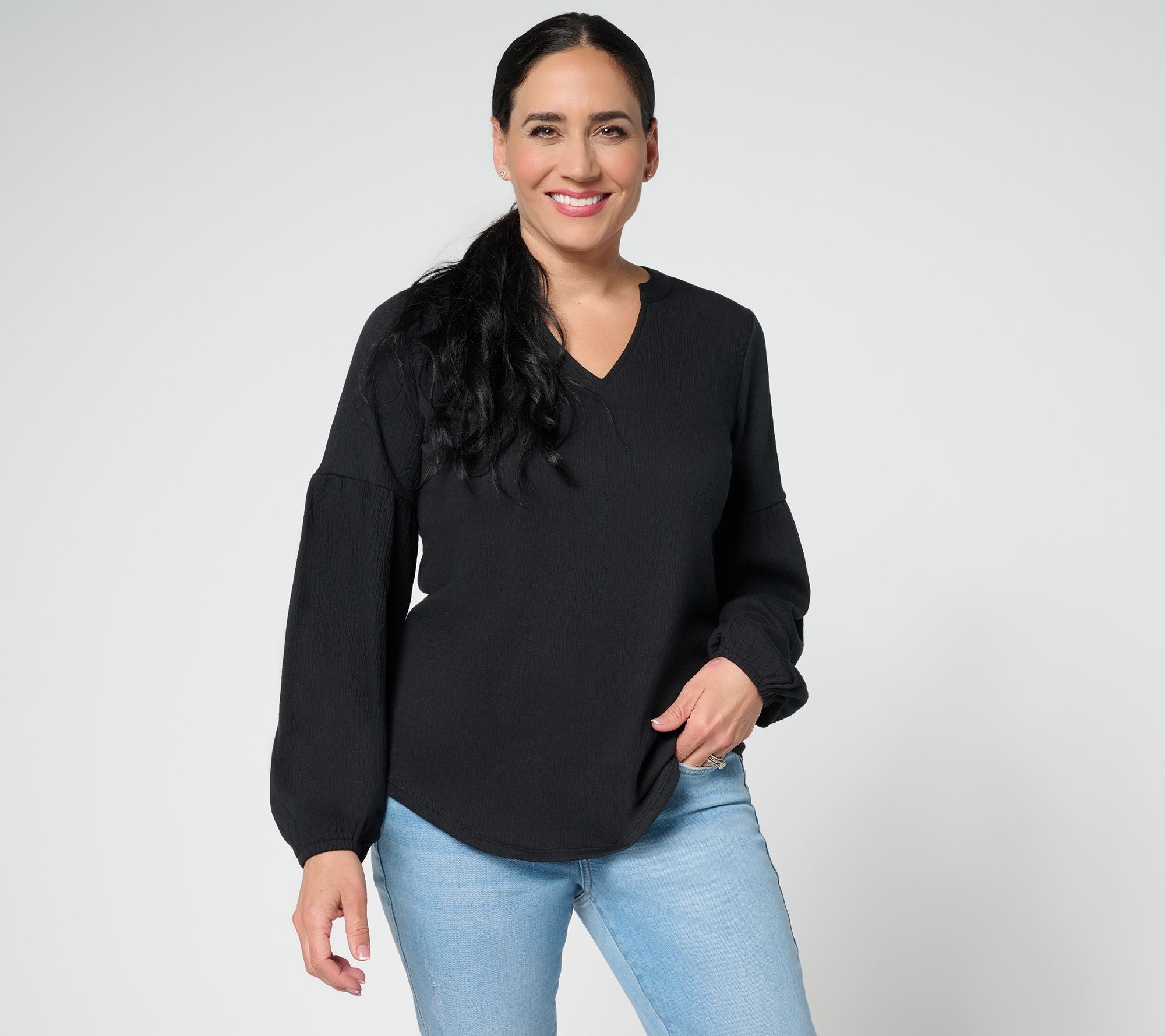 Packabelle Gotta Getaway Split Neck Top - Black