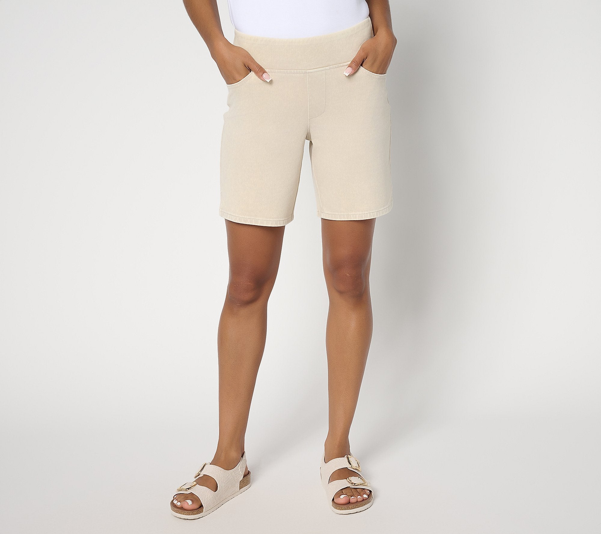 Belle Beach by Kim Gravel Delray Denim 8" Shorts - Washed Sand Bar