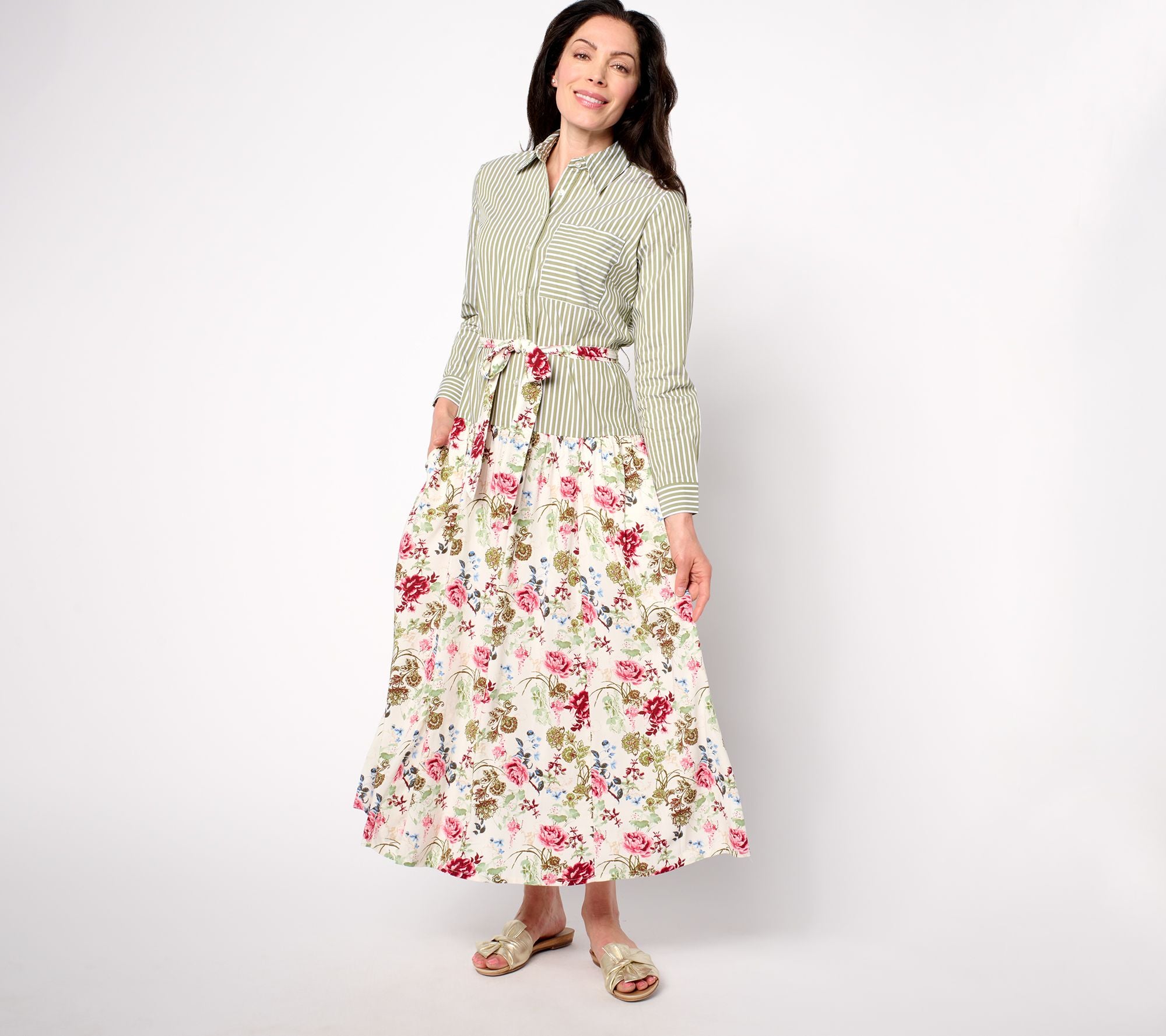 x Rosina Grosso Printed Mixed Media Maxi Shirtdress - Floral