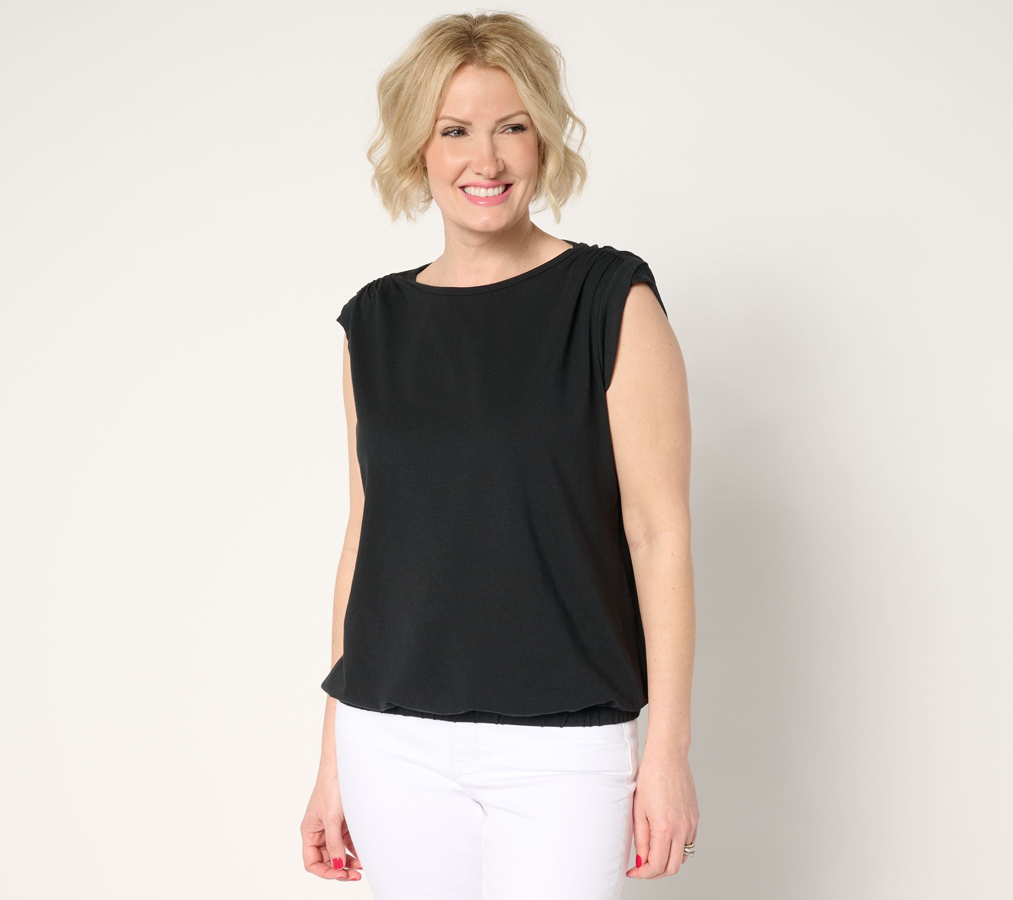 Paco Knit Top with Elastic Hem - Black