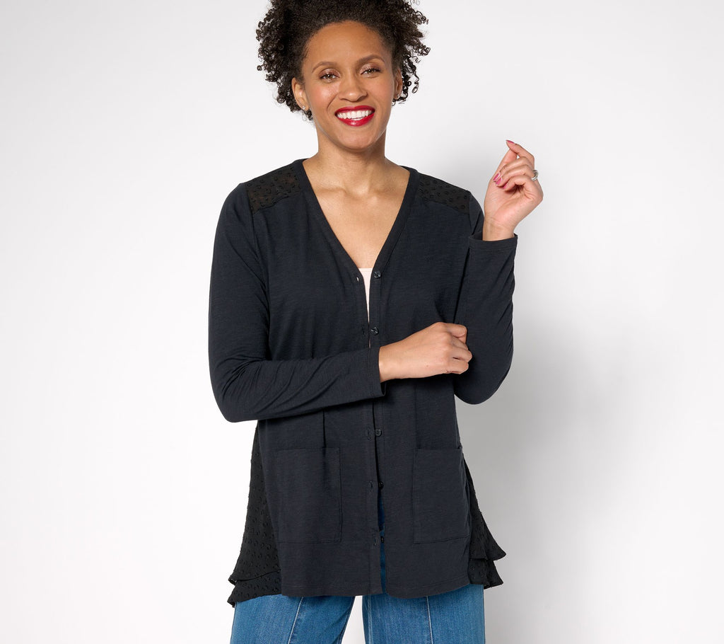 Knit Cardigan with Clip Dot Trim - Black