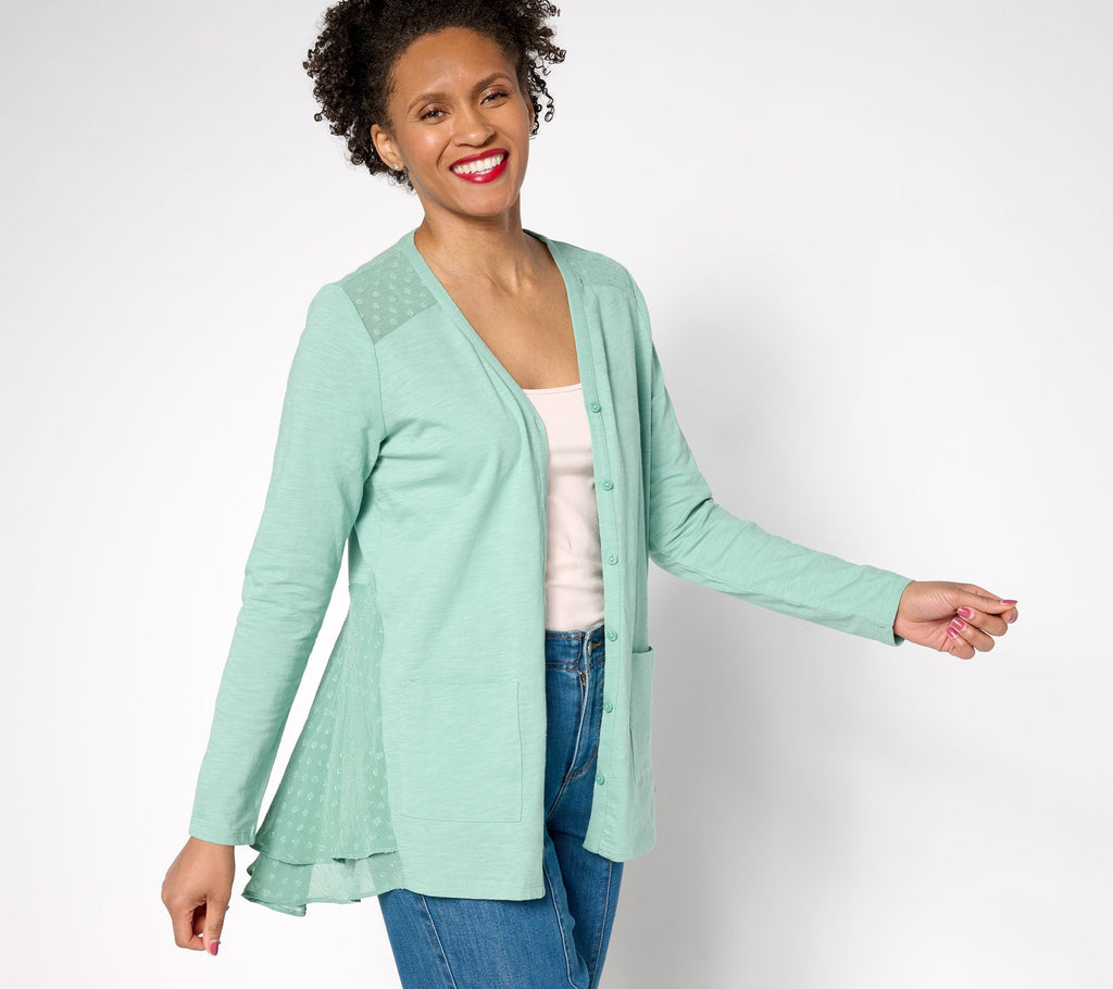 Knit Cardigan with Clip Dot Trim - Feldspar
