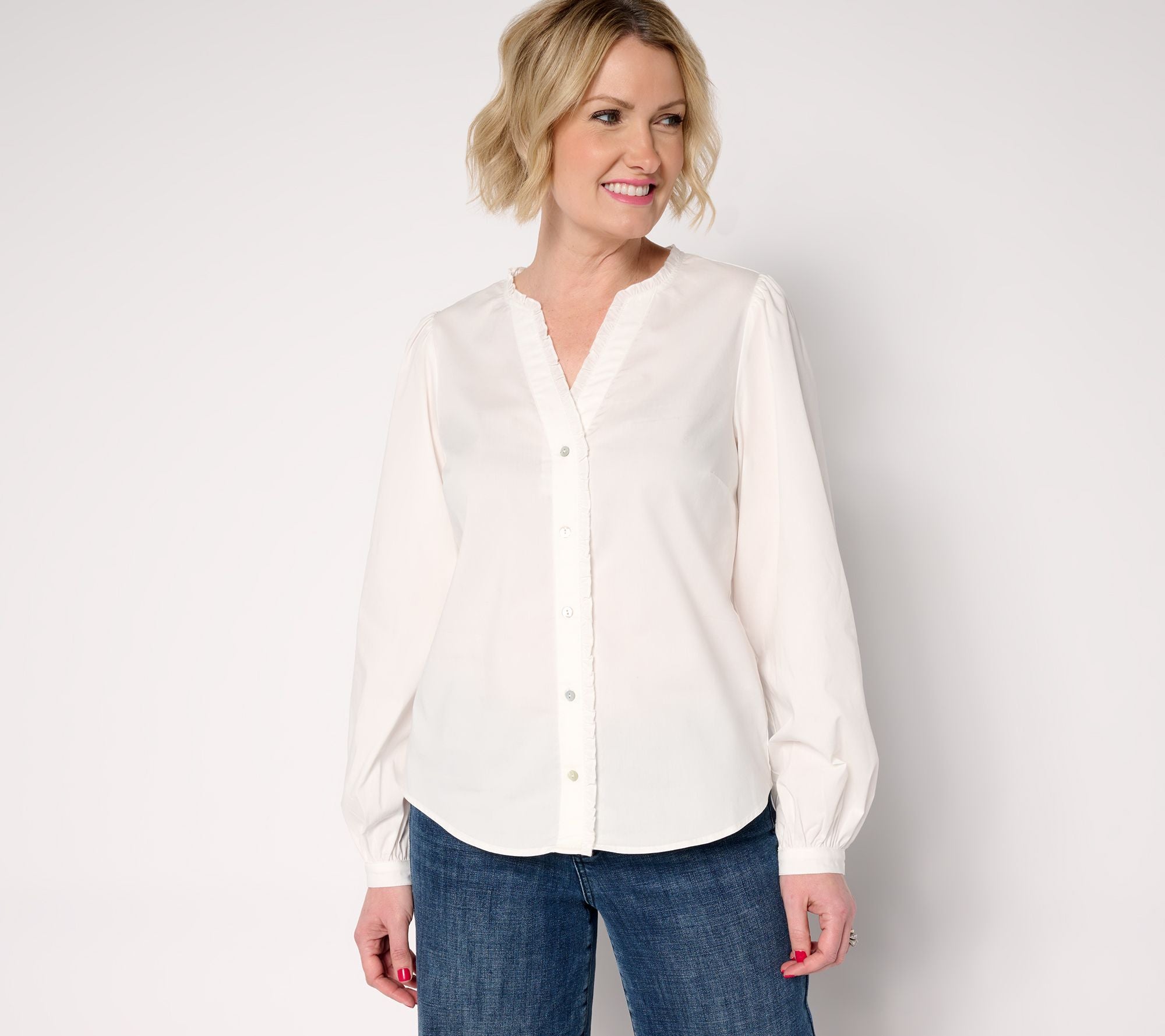 Stretch Poplin Balloon Sleeve Shirt - Snow White