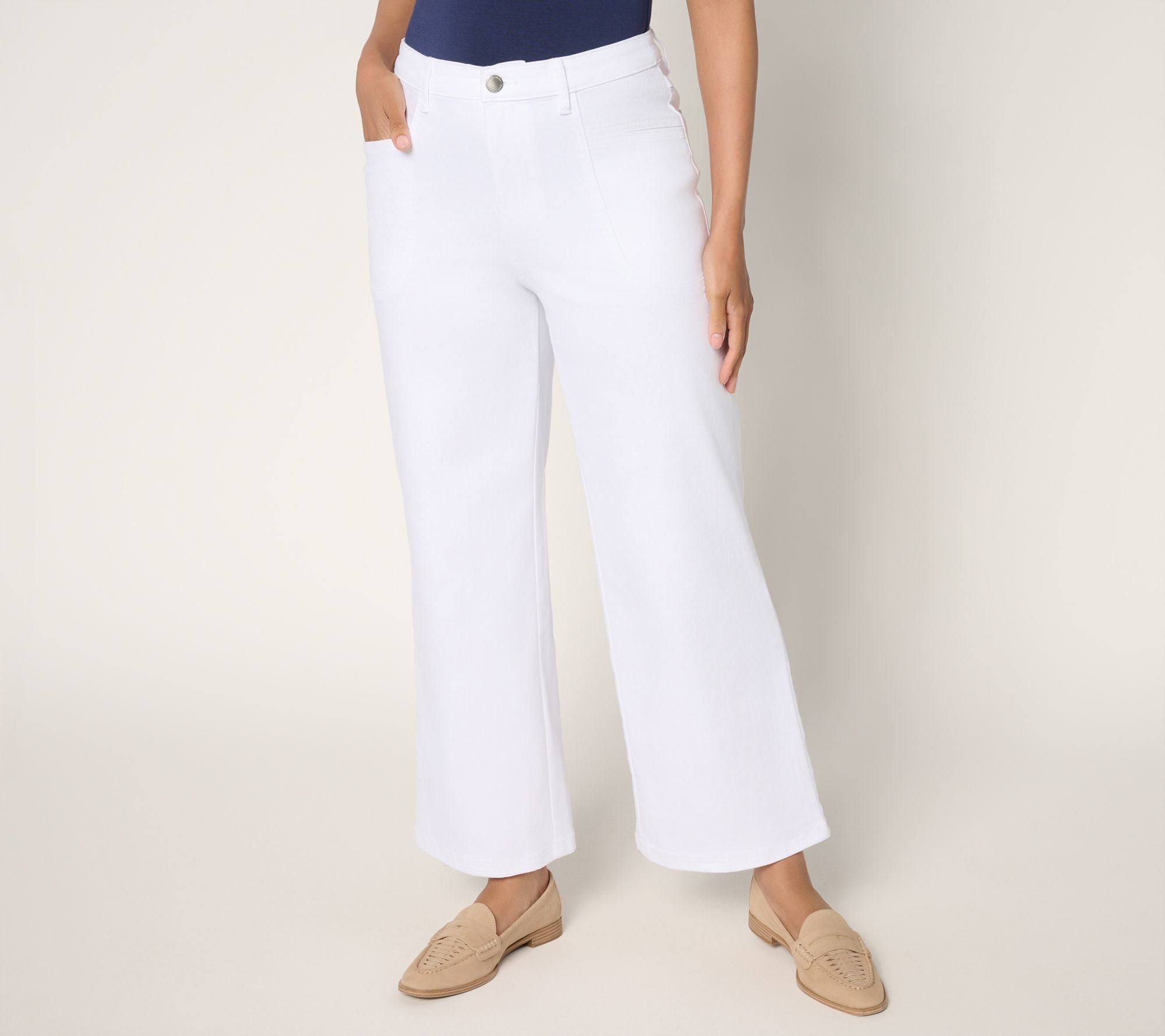 Joan Rivers Wide-Leg Denim Ankle Jeans - Color - White