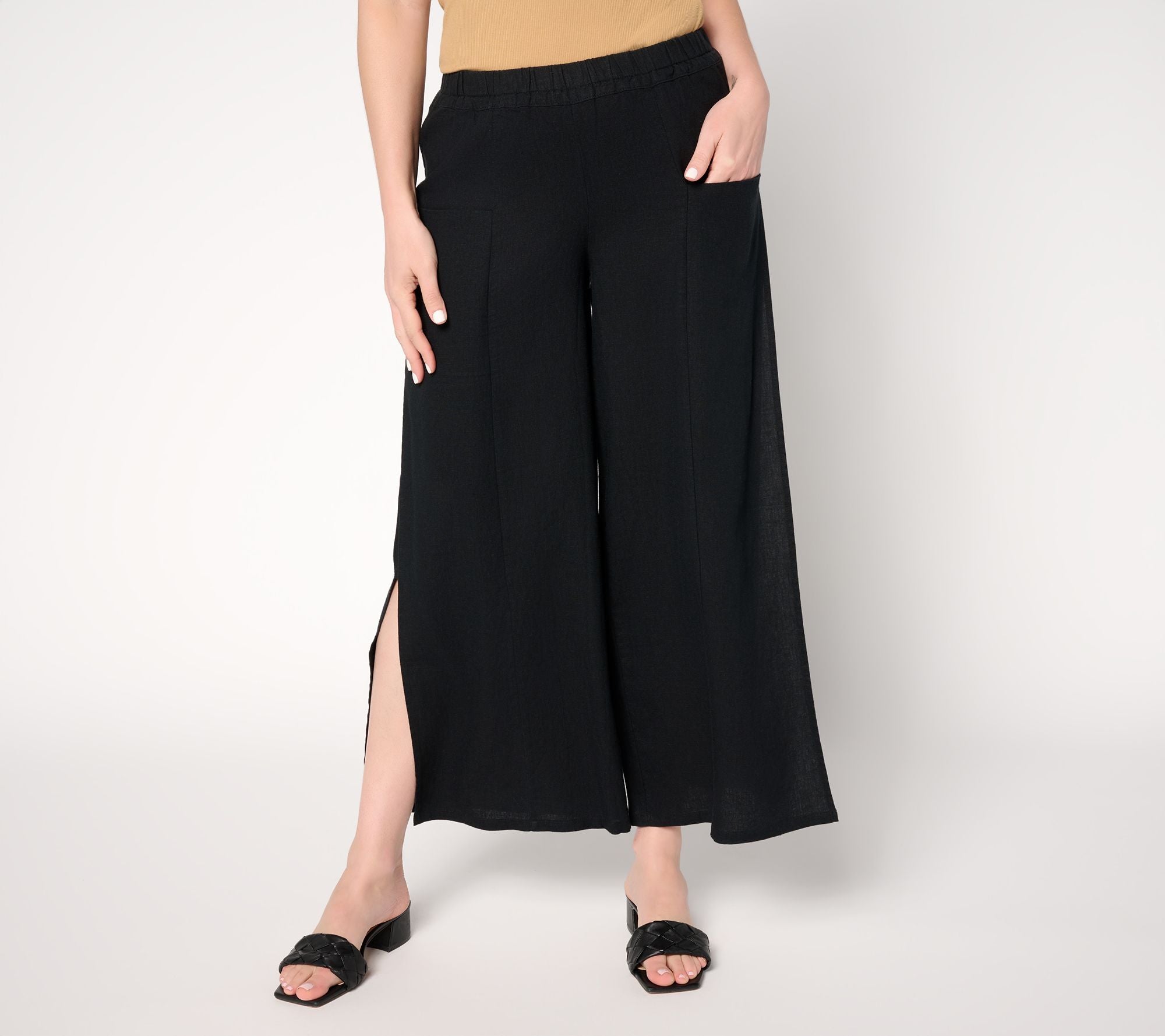 Boheme Reguar Linen Blend Side Panel Pant - Black