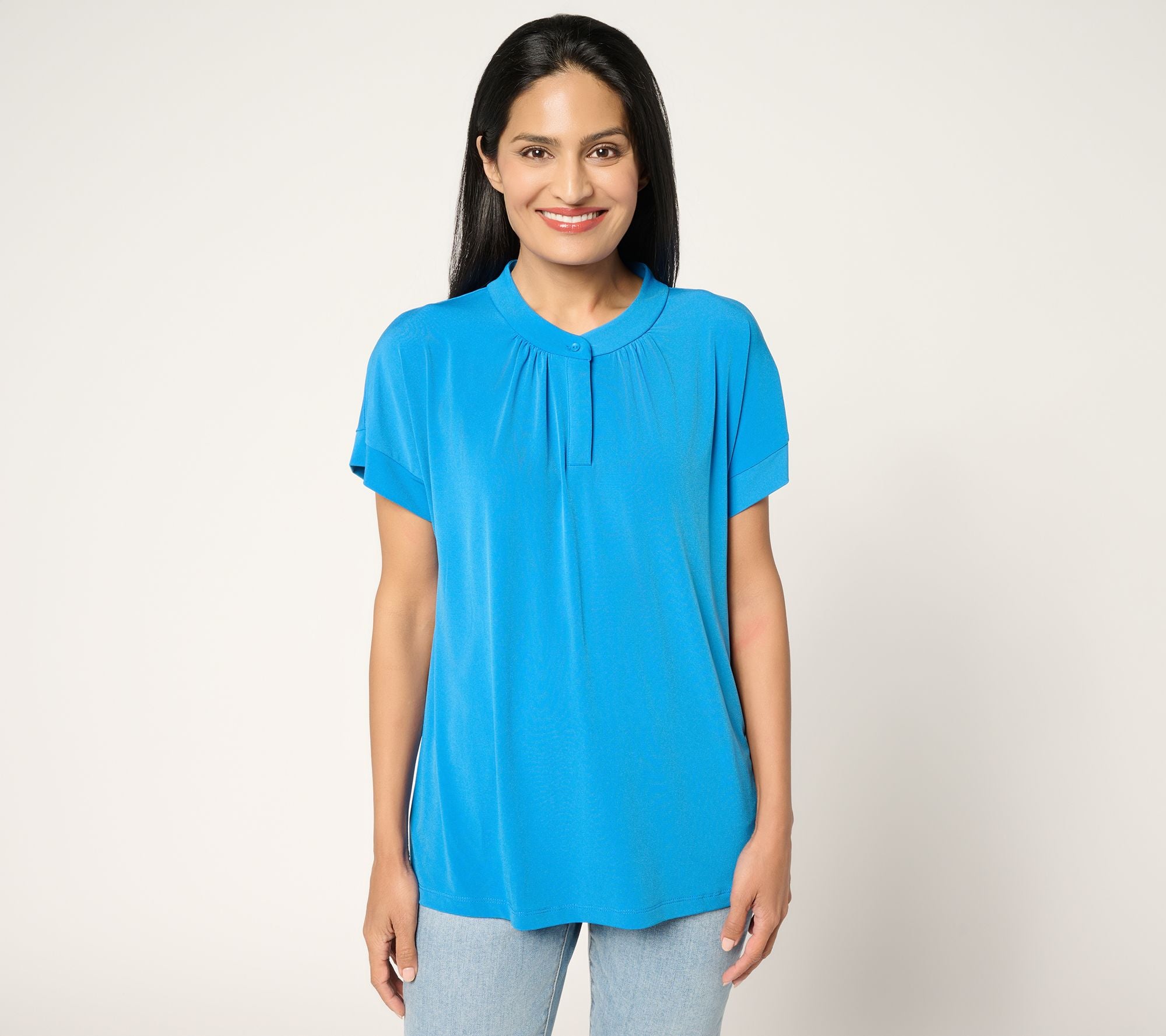 Every Day Liquid Knit Short Sleeve Henley Top - Moto Blue