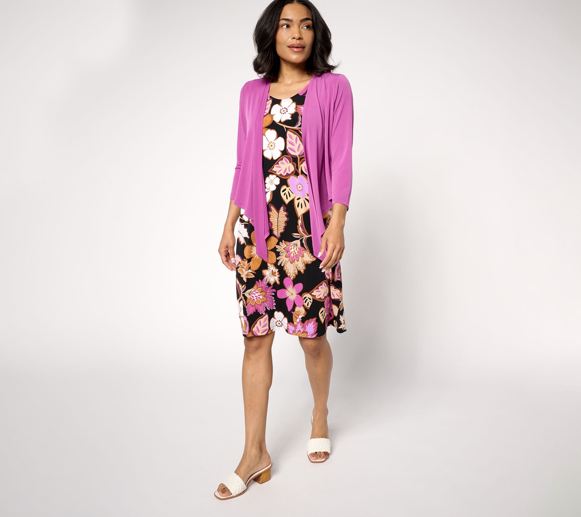 Passport Liquid Knit Dress & Cardigan Set - Black/Orchid