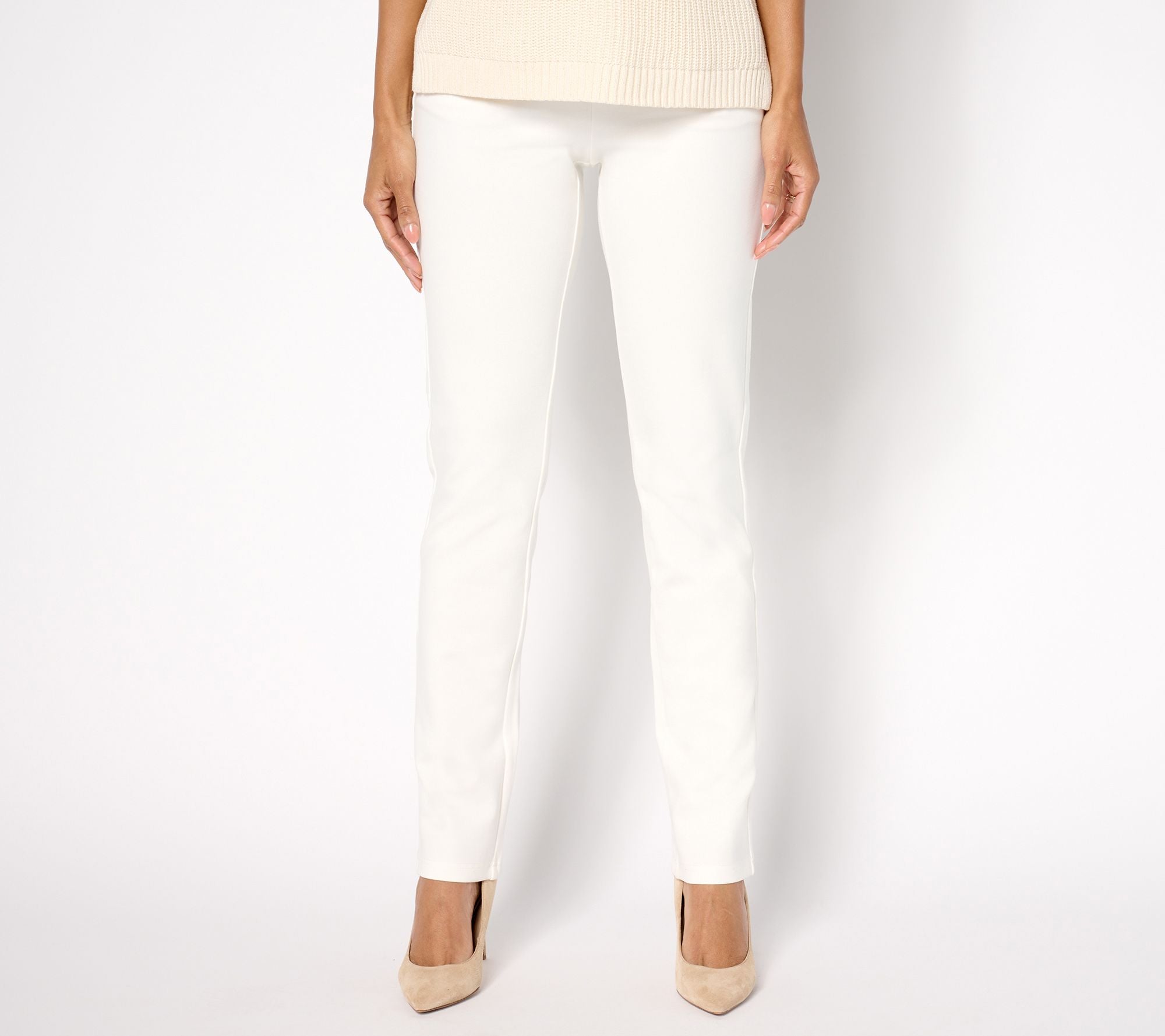 Belle by Kim Gravel Ponte Hollywood Waist Pant - Cream