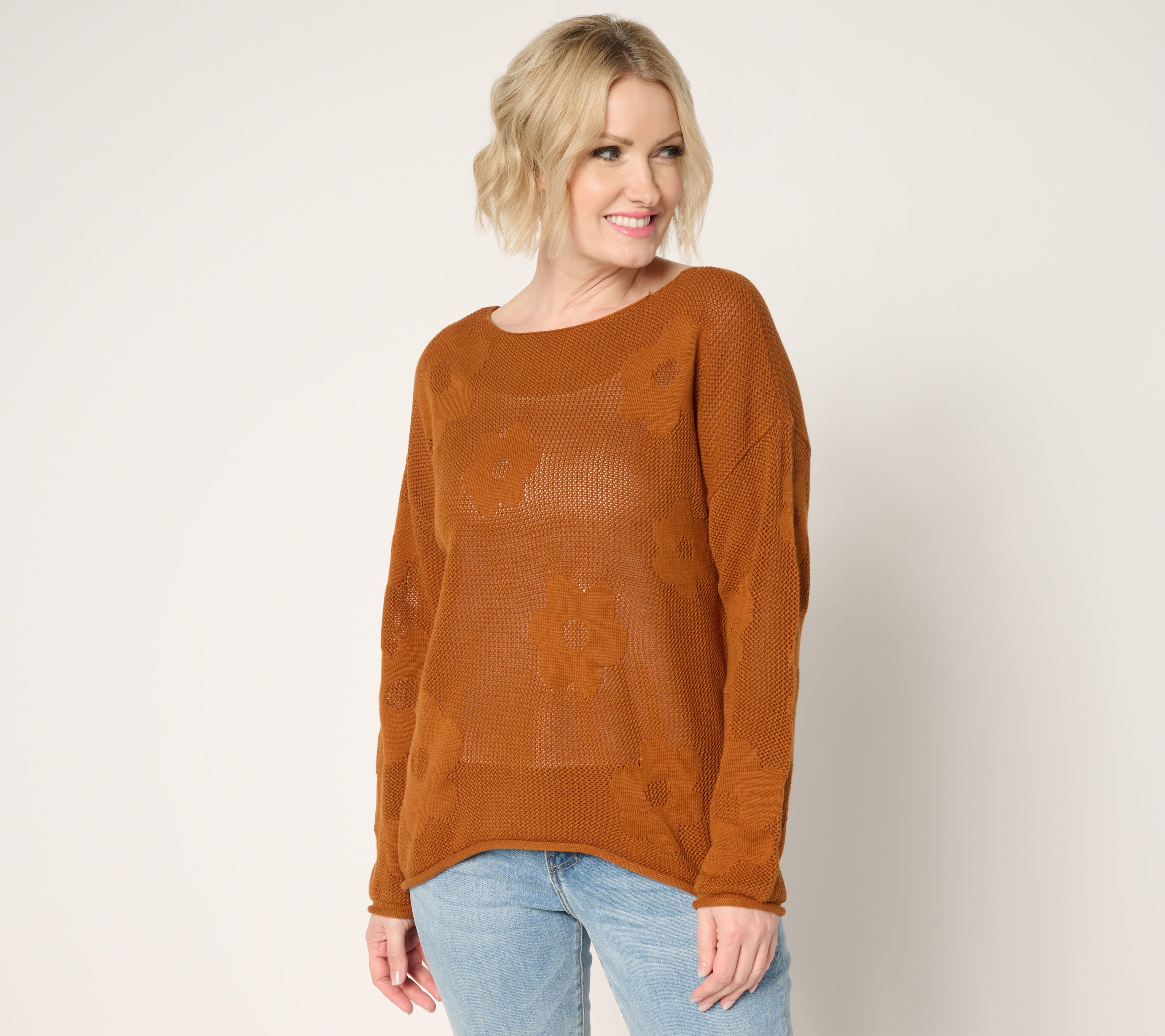 Boheme Mixed Motif 100% Cotton Sweater - Caramel Cafe