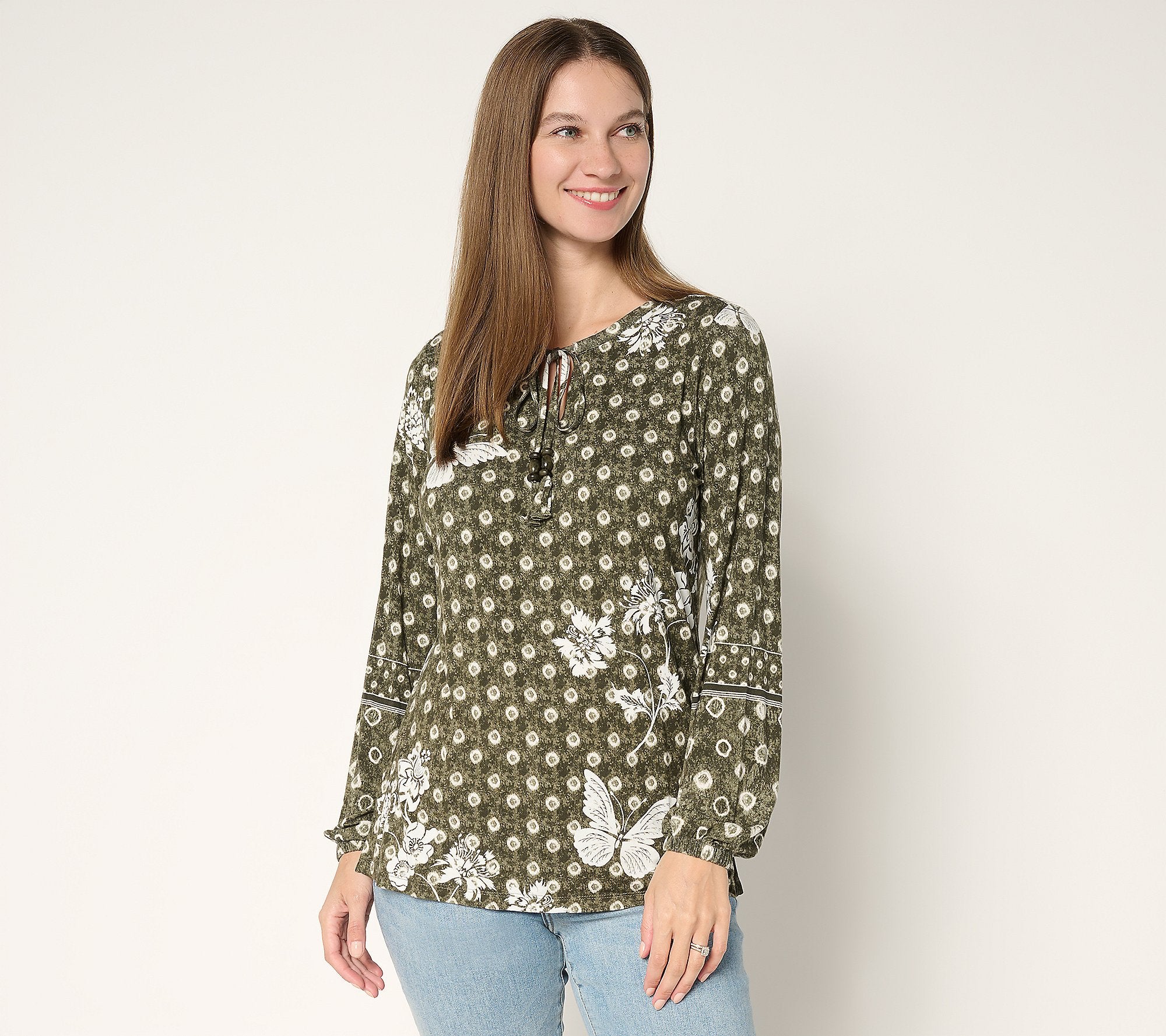 Free Spirit Floral Tie Dye Border Trim Top