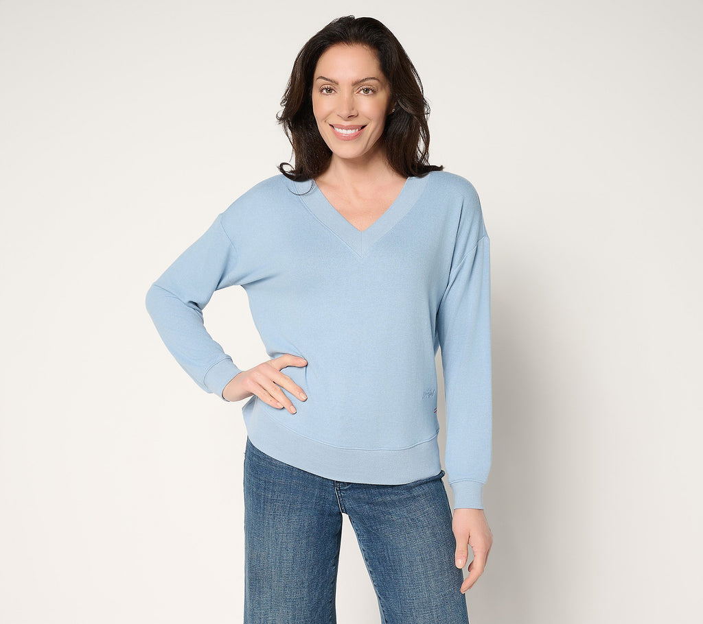 Comfy V-Neck Top with Embroidered Affirmation