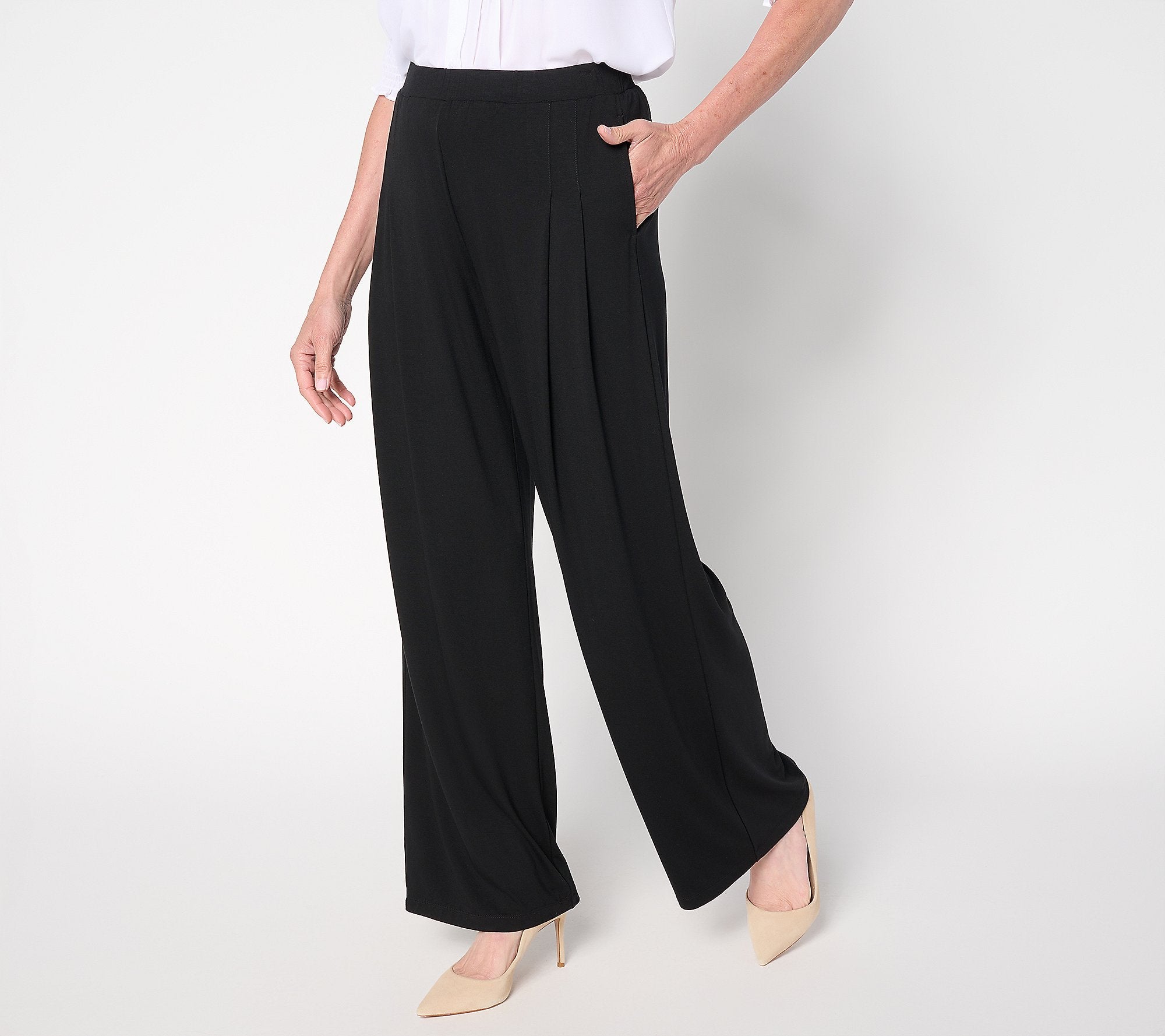 Essentials Rayon Allure Knit Pleated Pant - Black