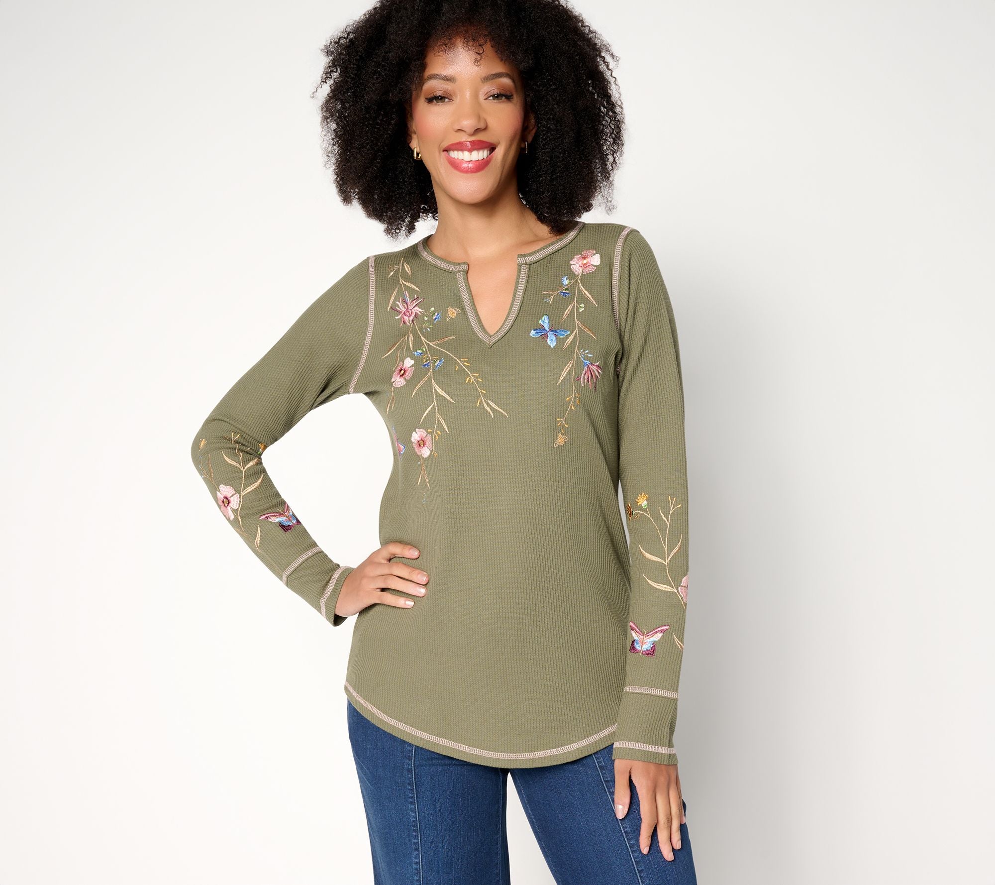 Belle Boho by Kim Gravel Wild & Free Micro Waffle Top - Tea Leaf