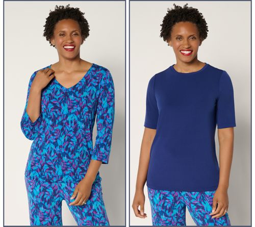 Set of 2 Liquid Knit Print & Solid Tops