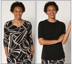 Set of 2 Liquid Knit Print & Solid Tops - Swirl/Black
