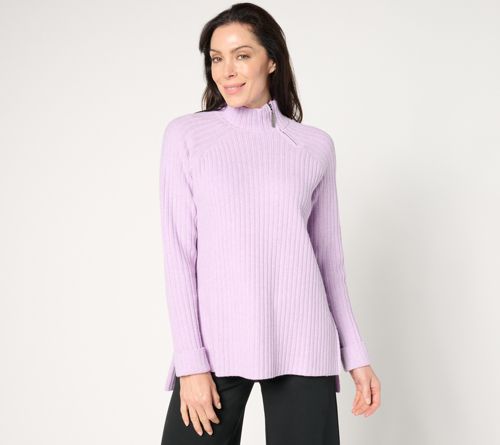 High Low Sweater w/ Zipper Neck Detail