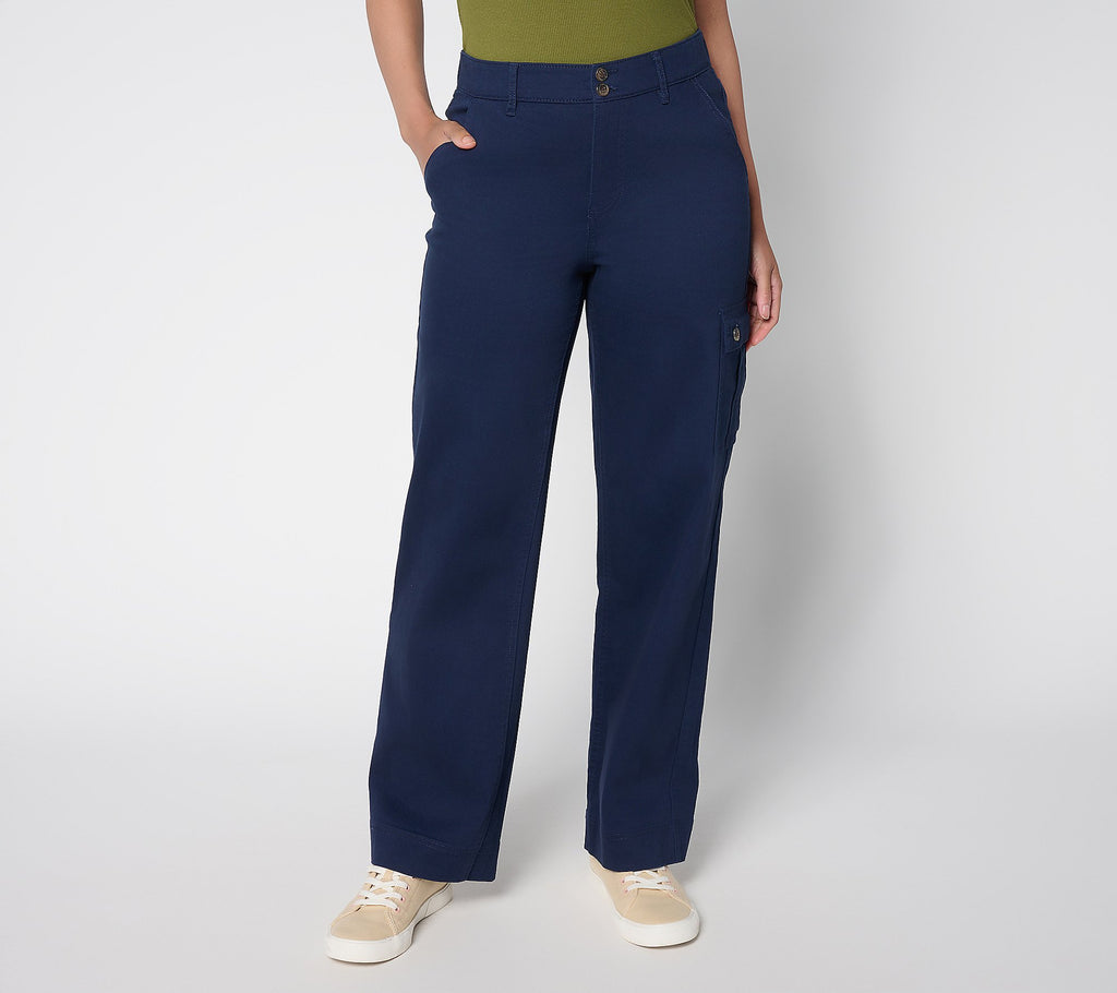 Double Button Wide Leg Twill Pant - Navy