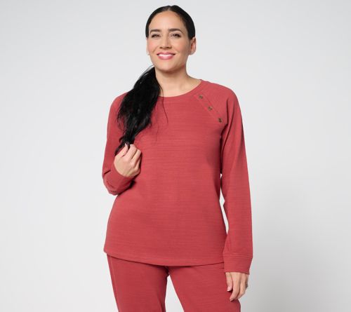 Active Textured Cotton Pullover with Button Detail