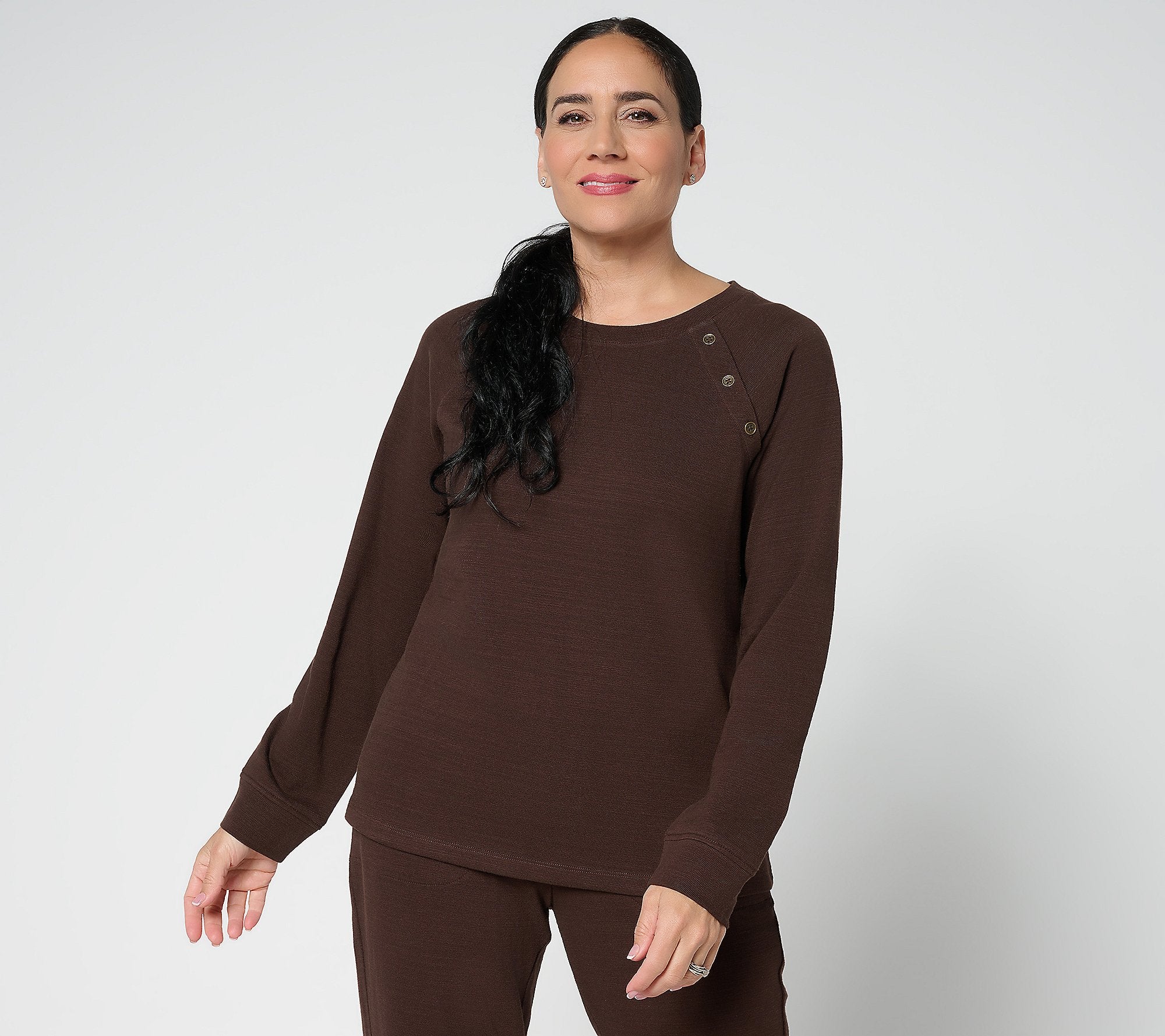 Active Textured Cotton Pullover with Button Detail