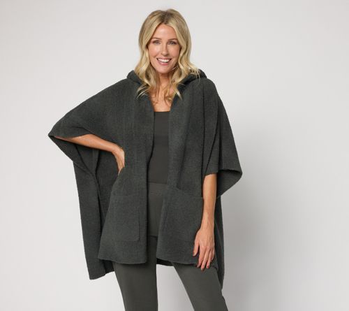 CozyChic Hooded Poncho with Patch Pocket