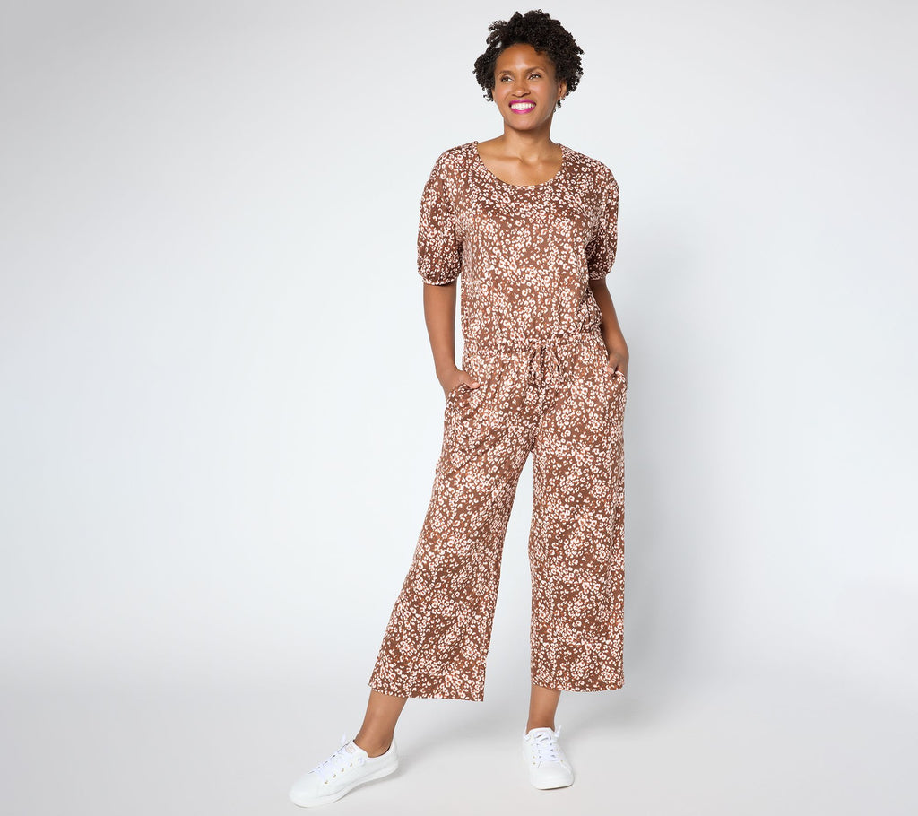 Dream Cloud Elbow Sleeve Wide Leg Jumpsuit - Cocobean Floral