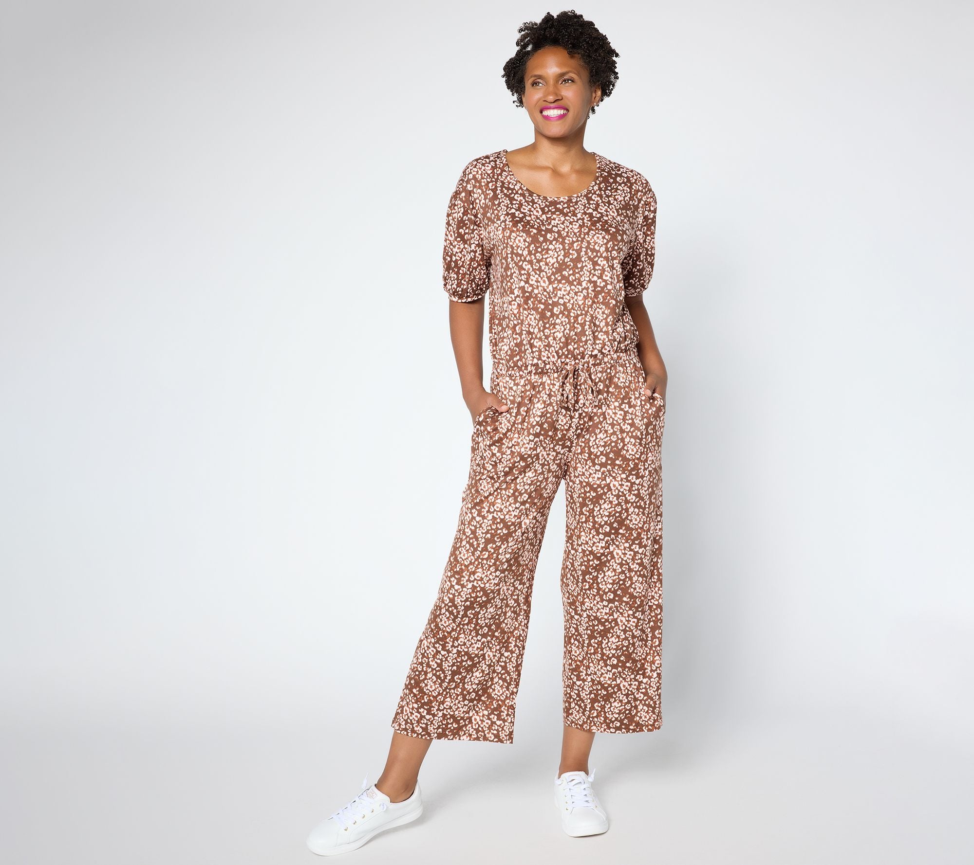 Dream Cloud Elbow Sleeve Wide Leg Jumpsuit - Cocobean Floral