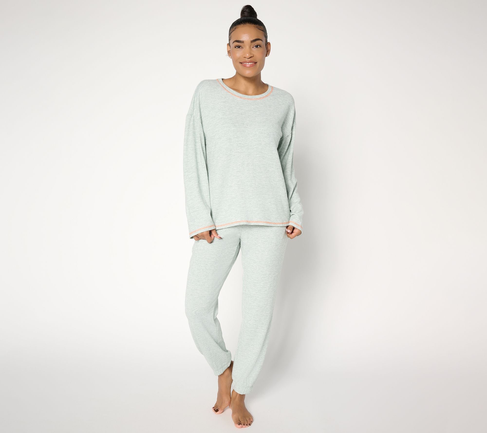 Sweater Knit Crew & Jogger Lounge Set - Green