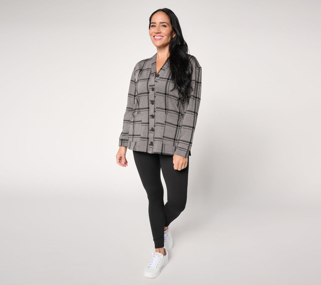 Comfortwear Cardigan Lounge Set - Charcoal Plaid