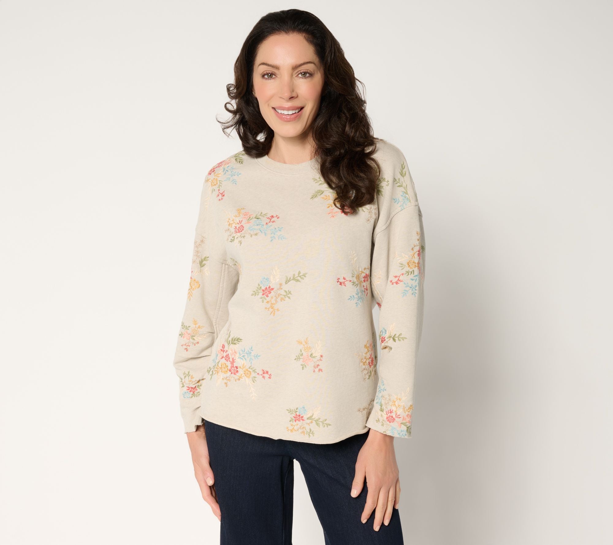 Jeans French Terry Gathered Sleeve Pullover - Tan - Tan