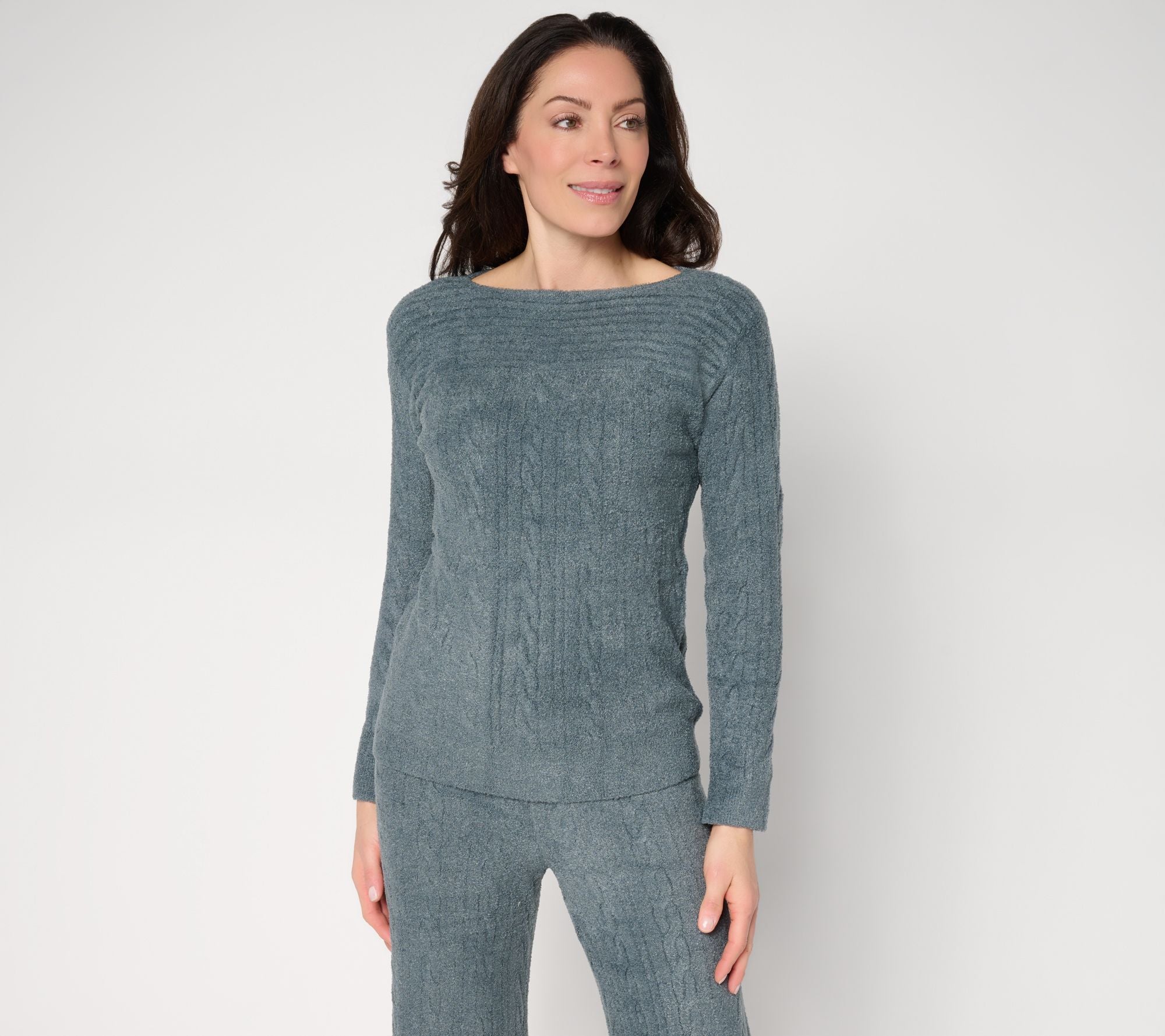 CozyChic Lite Knot Back Rib Cable Pullover - Smokey Blue