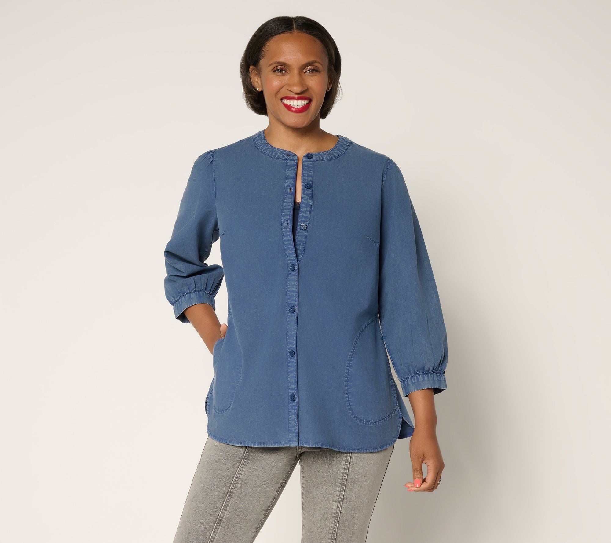 Button Front 100% Cotton Washed Shirt - Blue Indigo