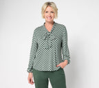 Pull-Over Jersey Bow Blouse - Forest/IvoryDot