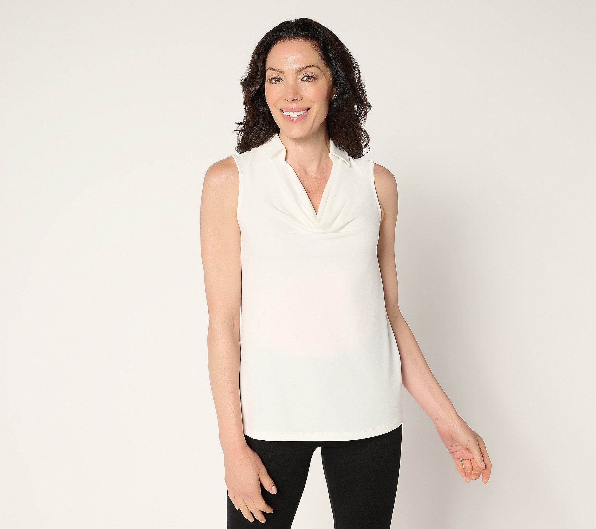 Liquid Knit Sleeveless Cowl-Neck Top - Cream Petal