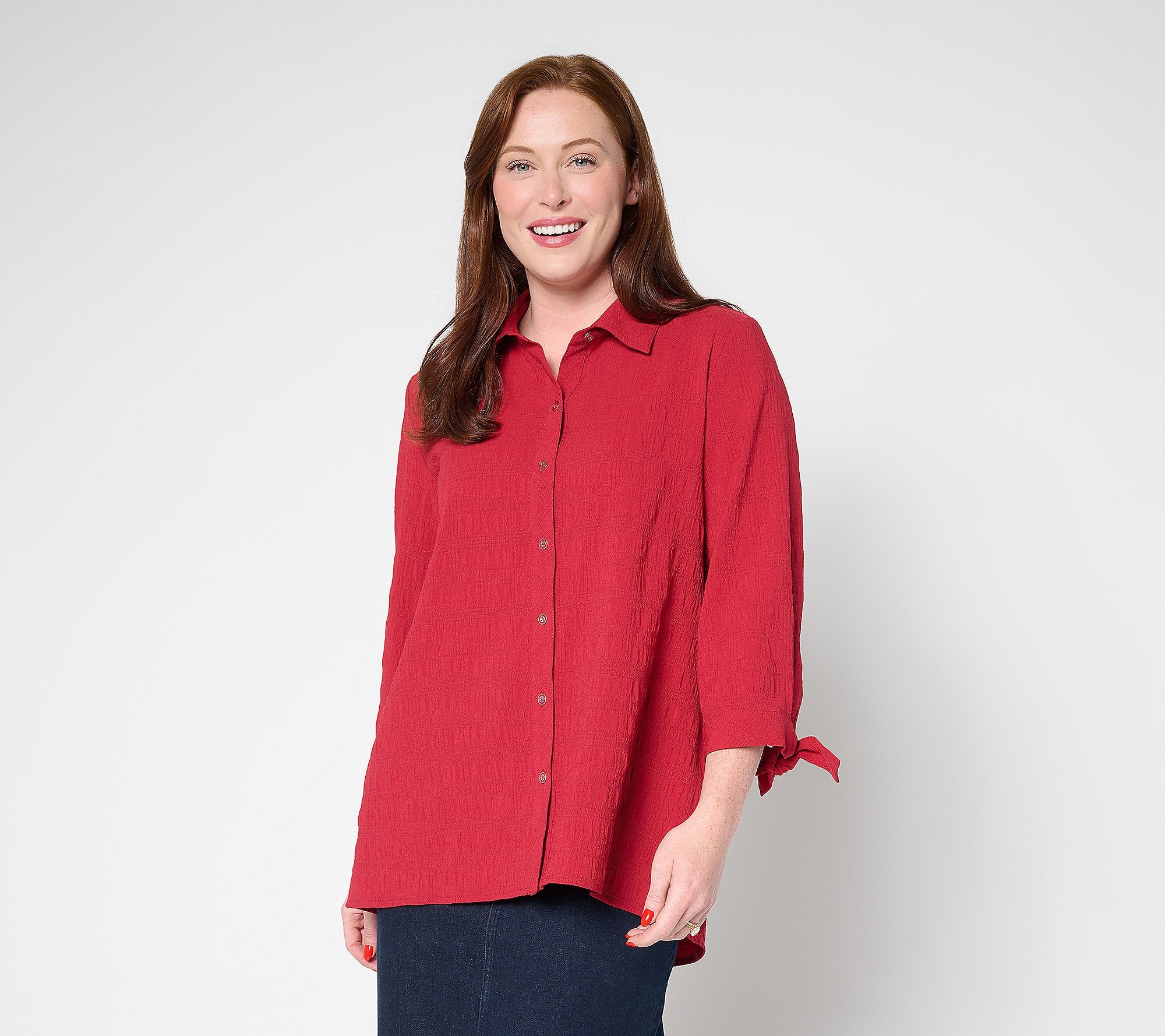 Pucker Woven Button Front Shirt