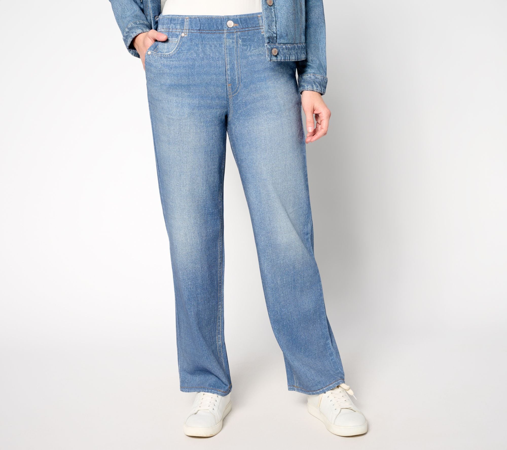 Printed Denim Effect French Terry Sweatpant Jeans - Indigo Wash