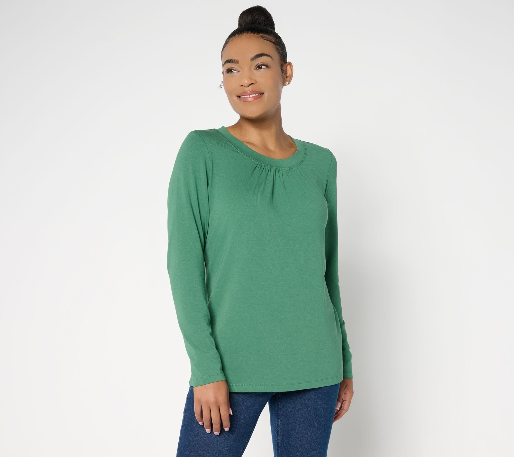 Essentials So Soft Jersey Ruched Neck Top - Foliage Green