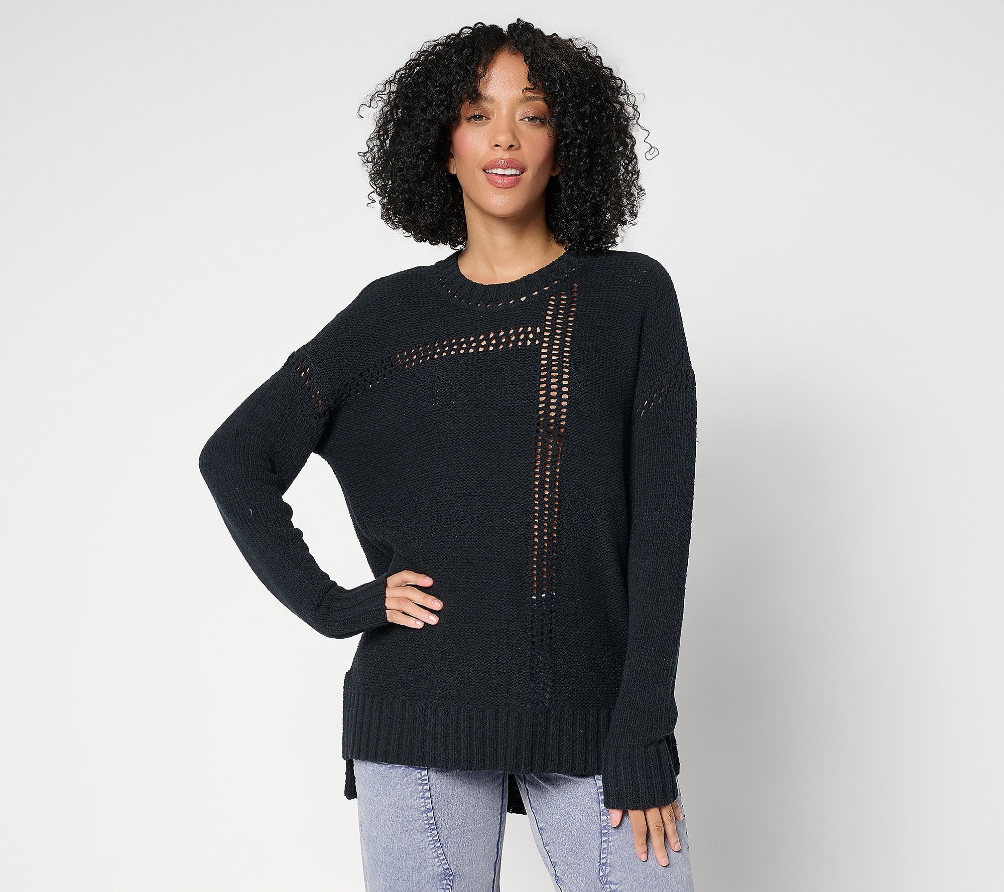 Crew Neck Sweater with Hi-Low Hem