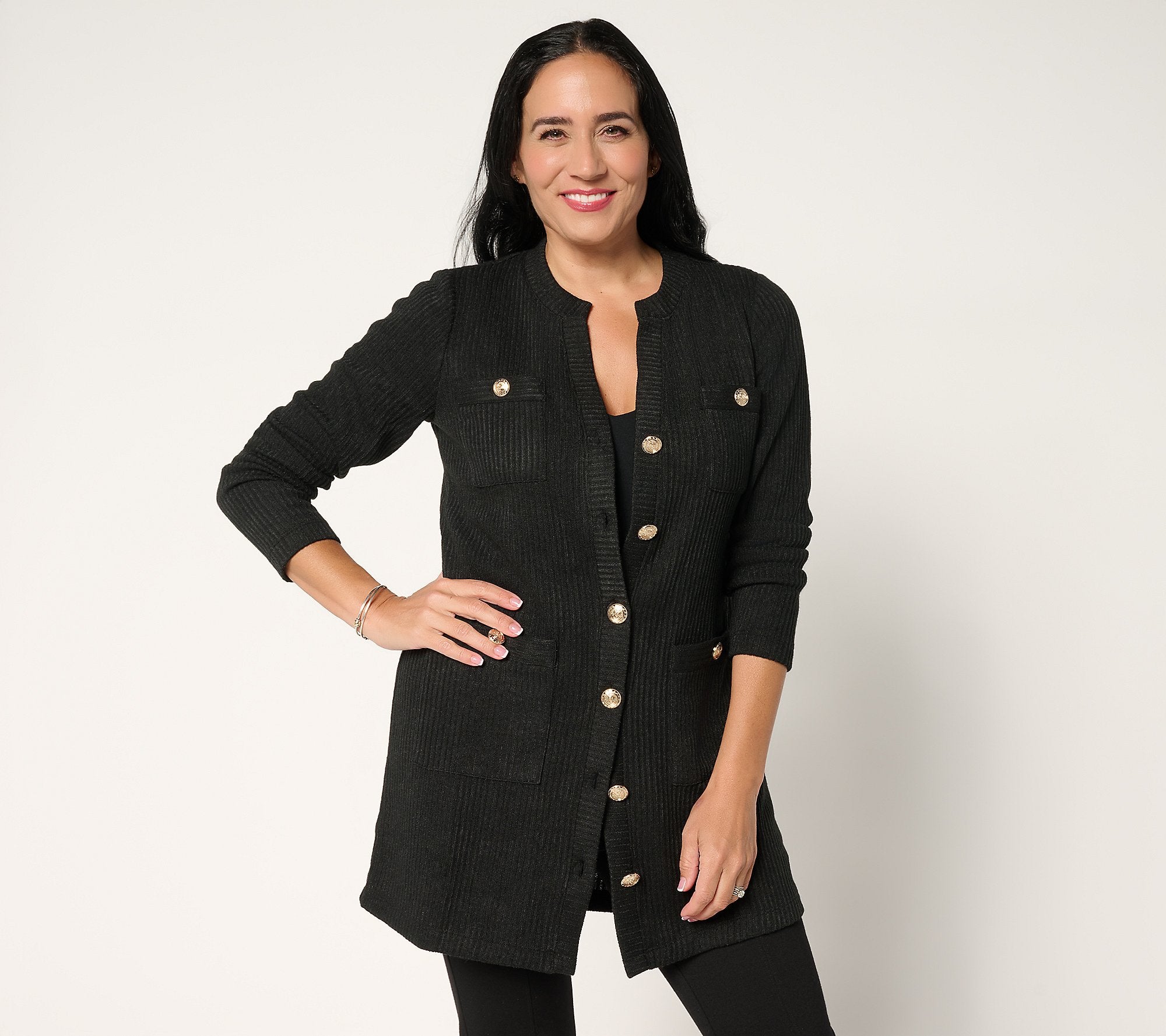Jewel Neck Sweater with Patch Pockets