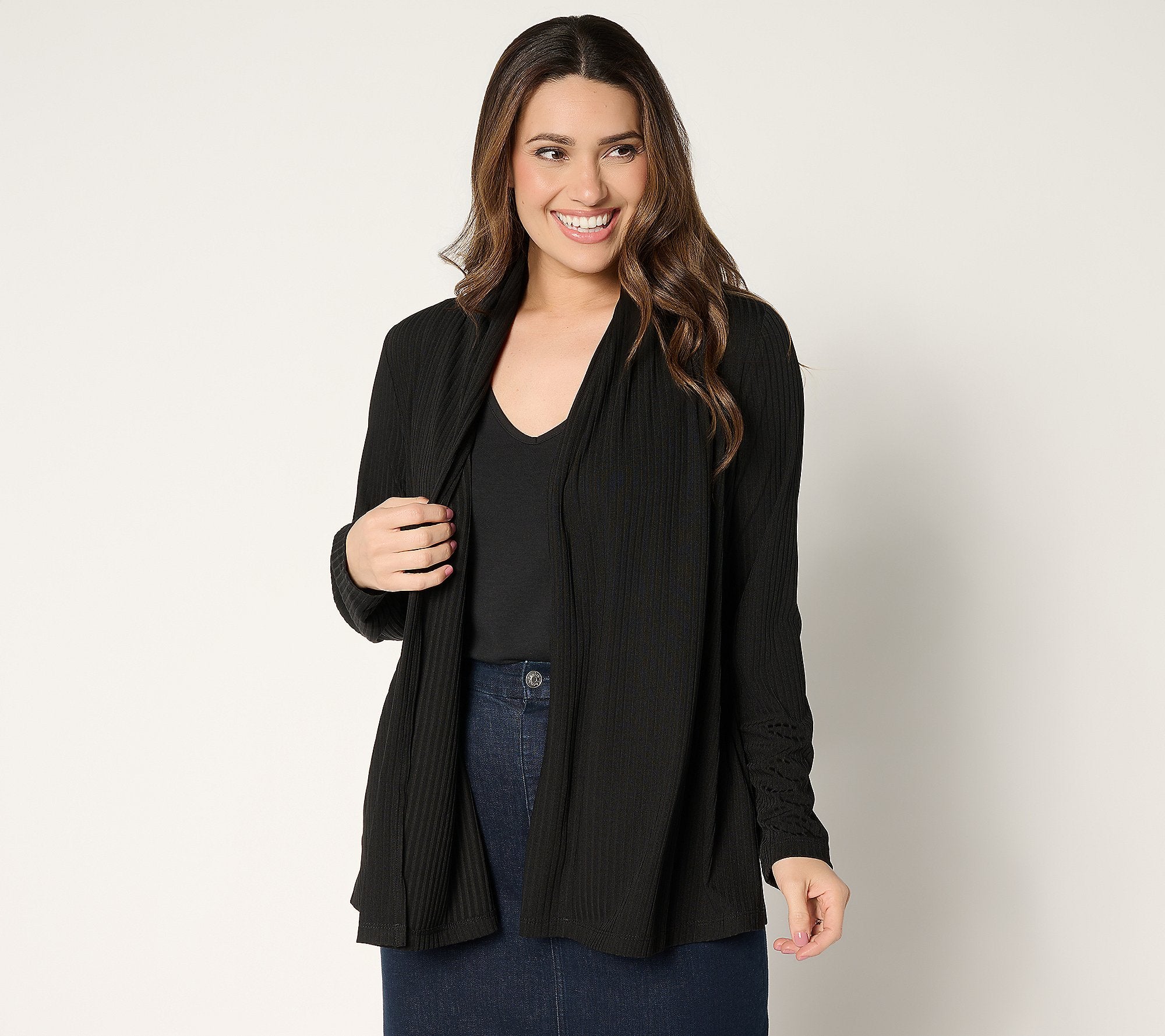 Ribbed Liquid Knit Cardigan with Pockets