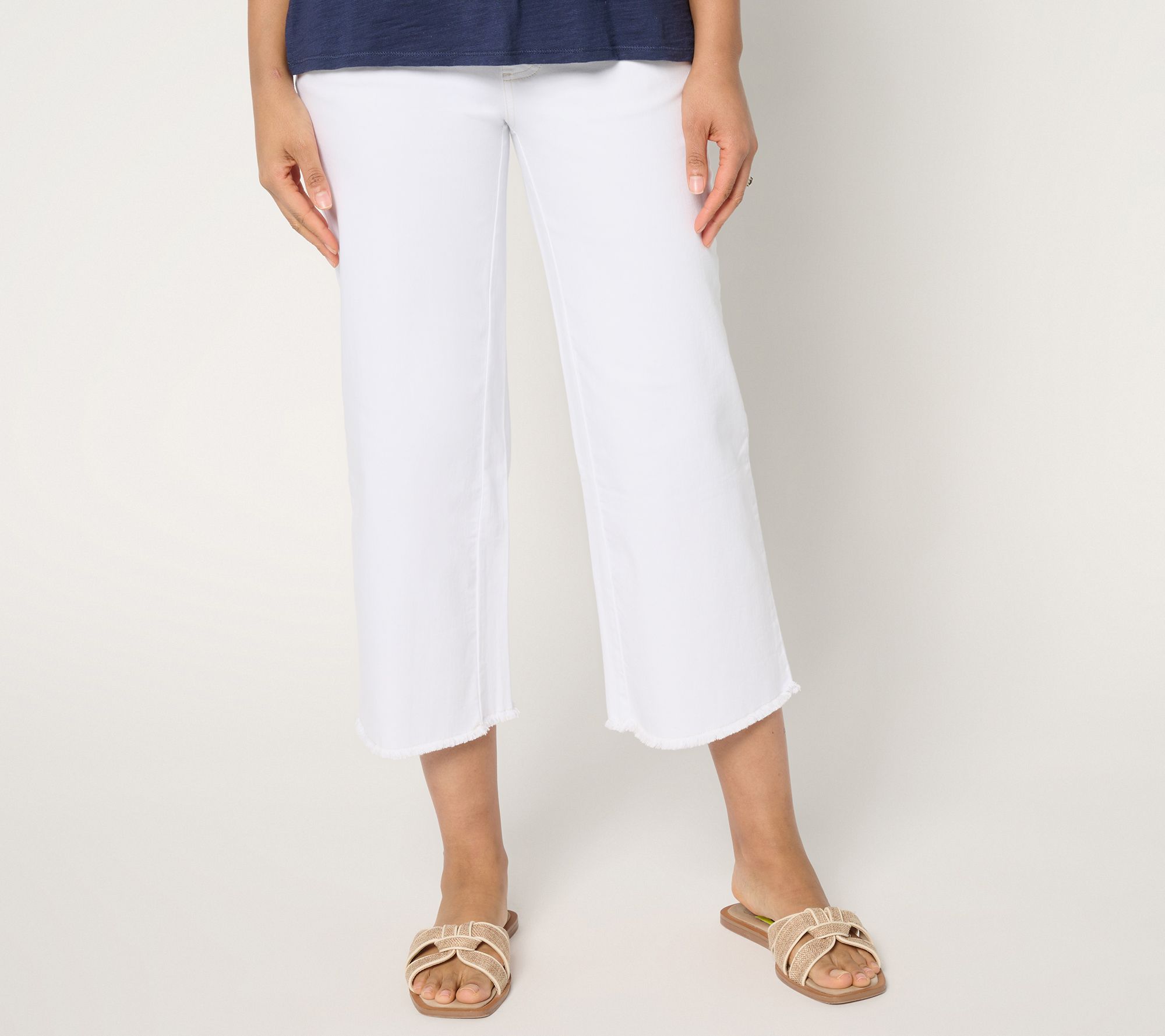 Belle by Kim Gravel TripleLuxe Twill Wide Leg Crop with Fray - White