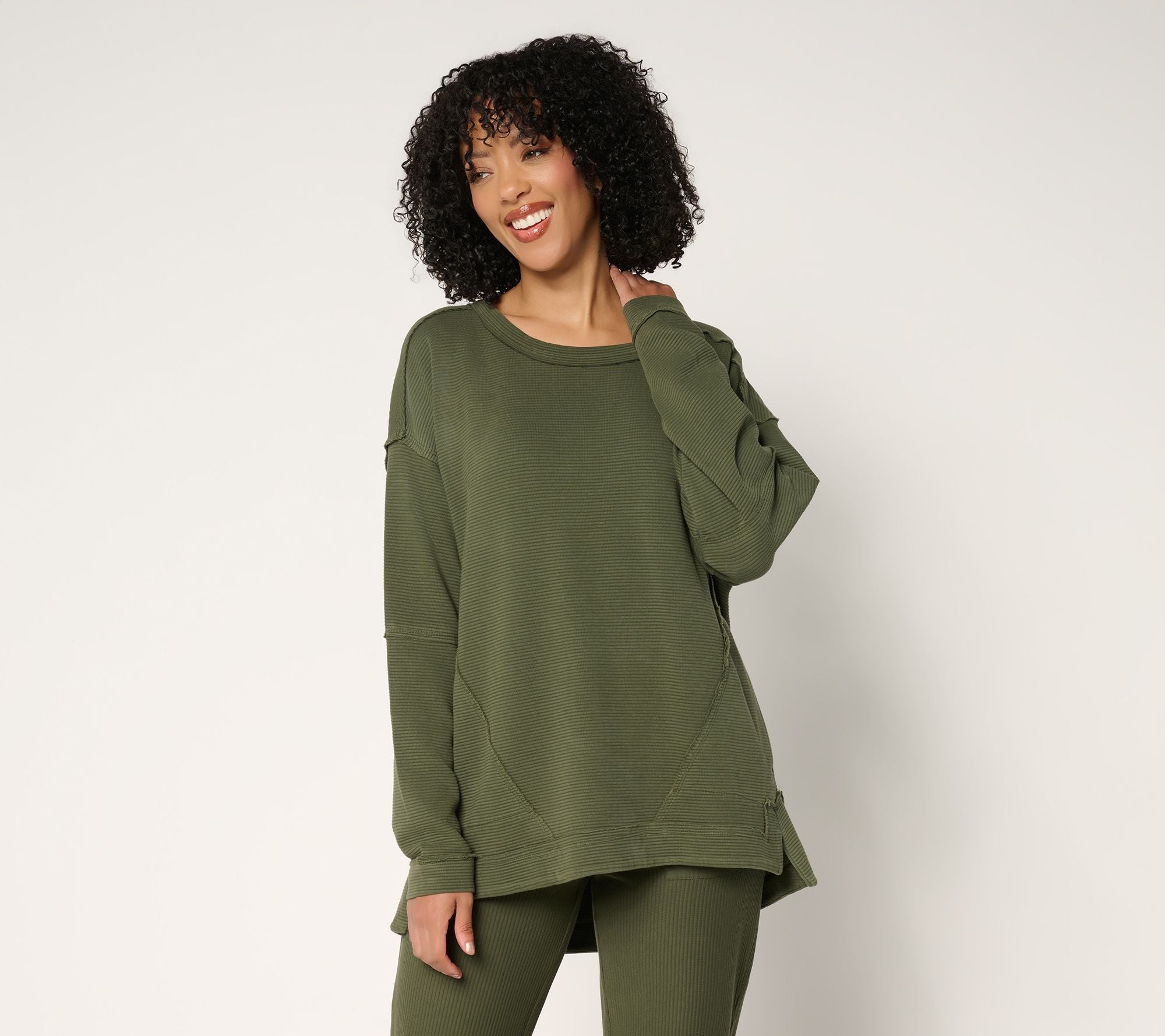 Crew Neck Ottoman Rib Long Sleeve Top - Duffel Bag