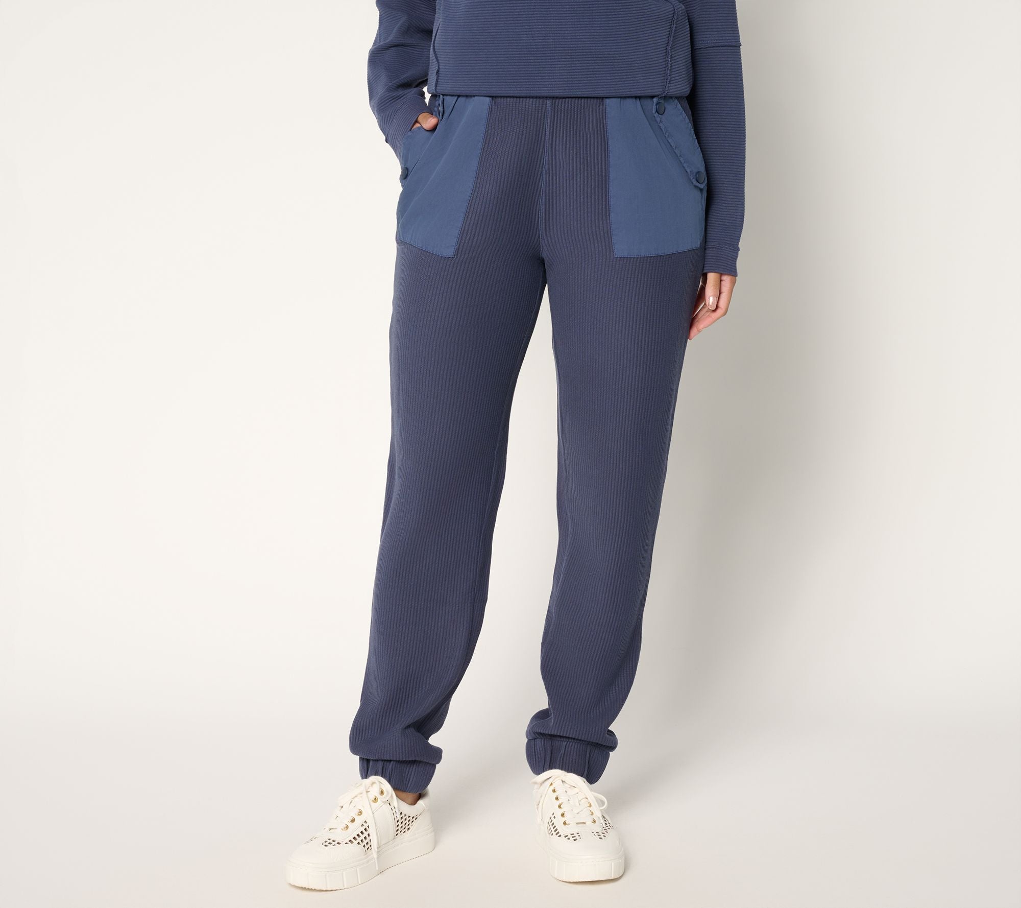 Full Length Ottoman Rib Joggers - Blue Indigo